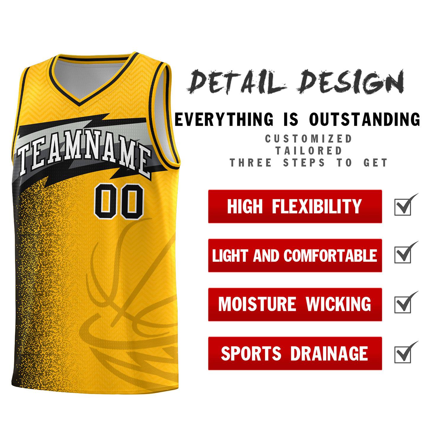 Custom Gold Dot Scatter Graffiti Pattern Sports Uniform Basketball Jersey