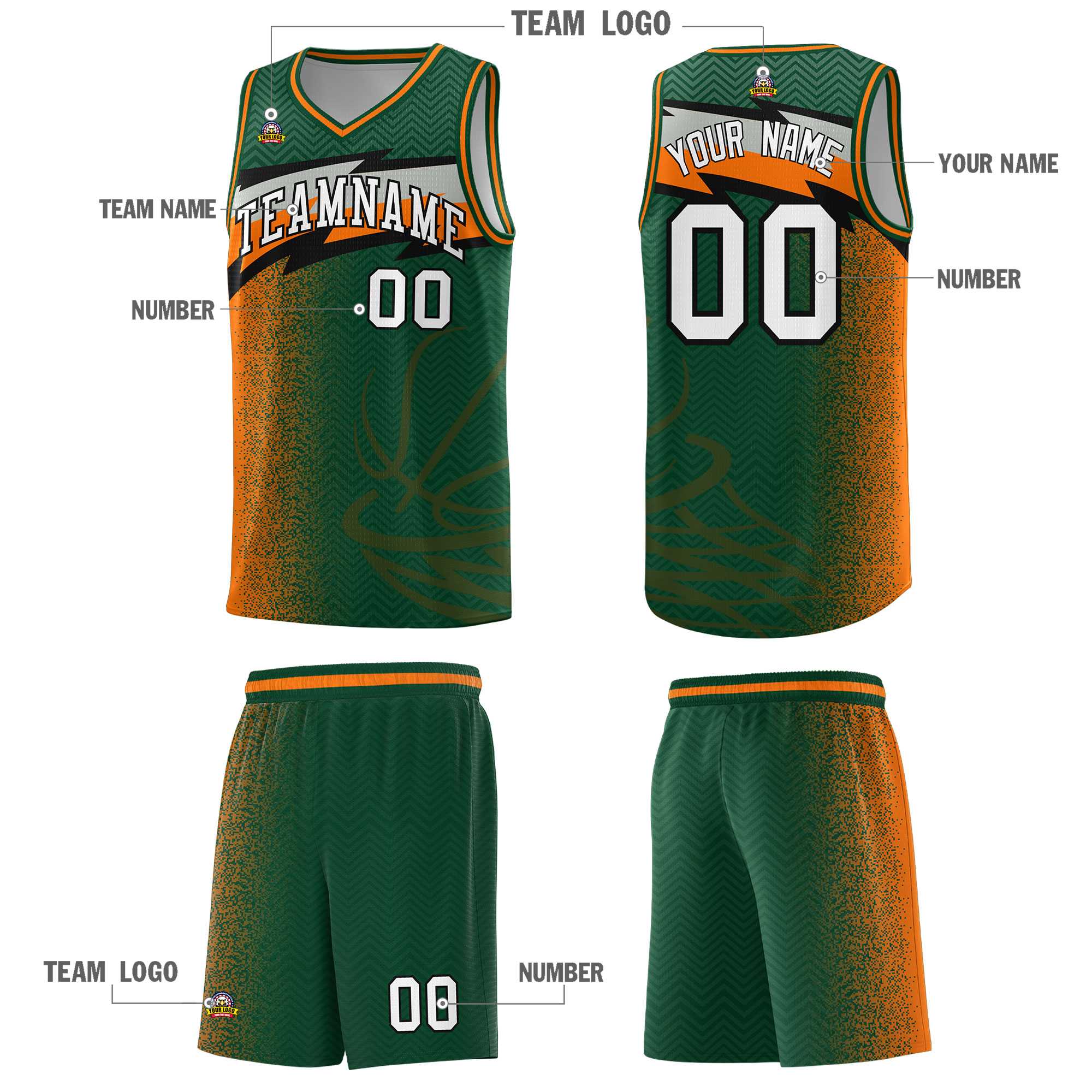 Custom Kelly Green Dot Scatter Graffiti Pattern Sports Uniform Basketball Jersey