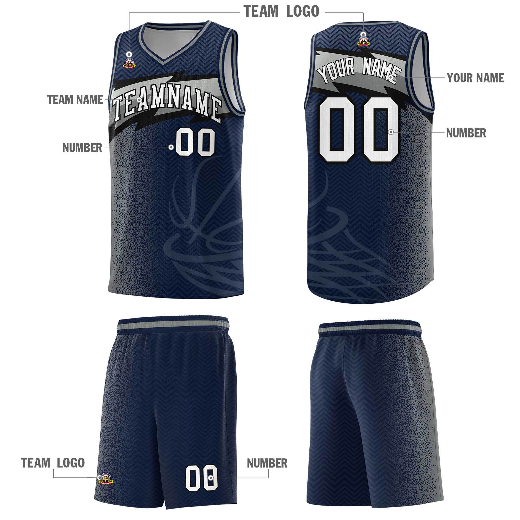 Custom Navy Dot Scatter Graffiti Pattern Sports Uniform Basketball Jersey