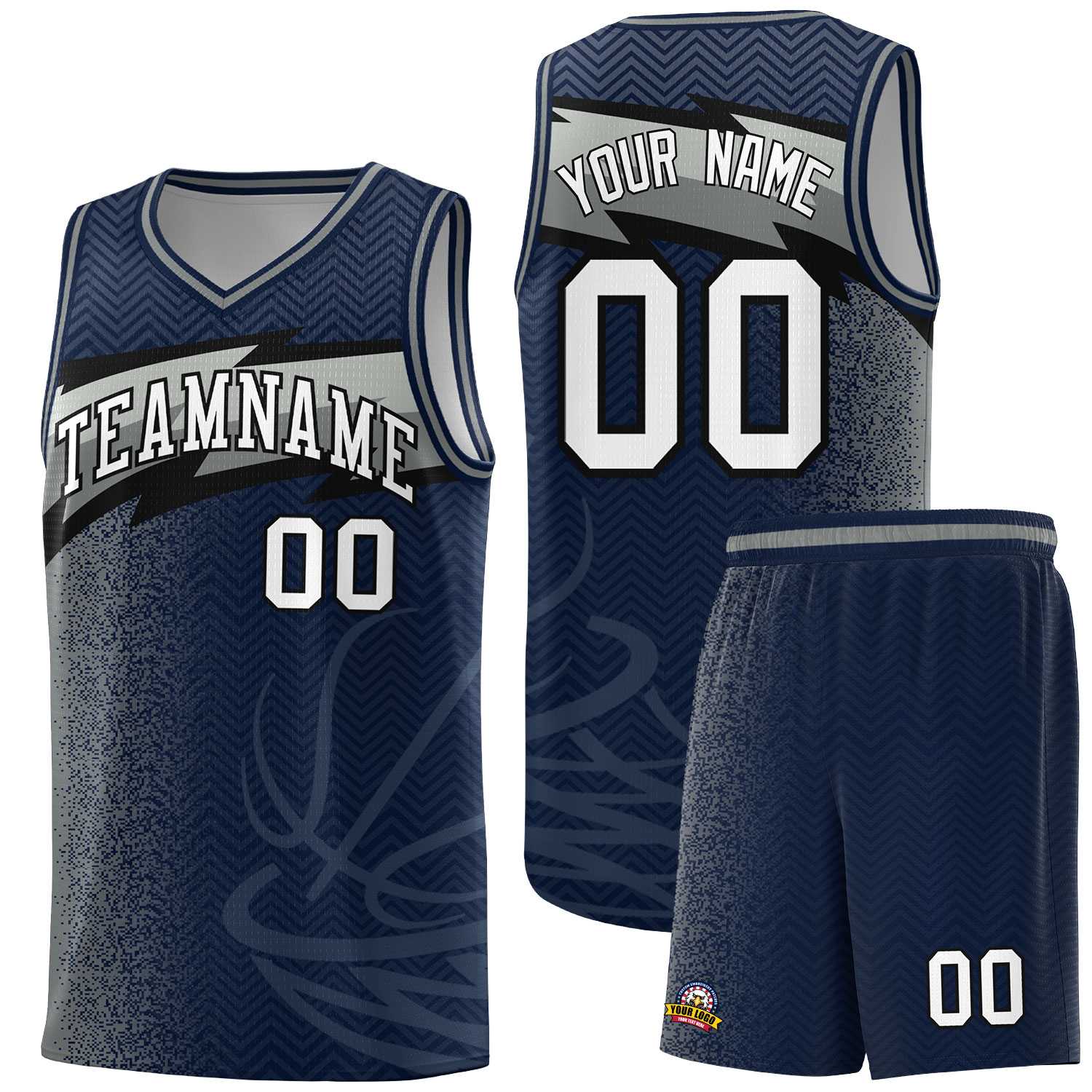 Custom Navy Dot Scatter Graffiti Pattern Sports Uniform Basketball Jersey