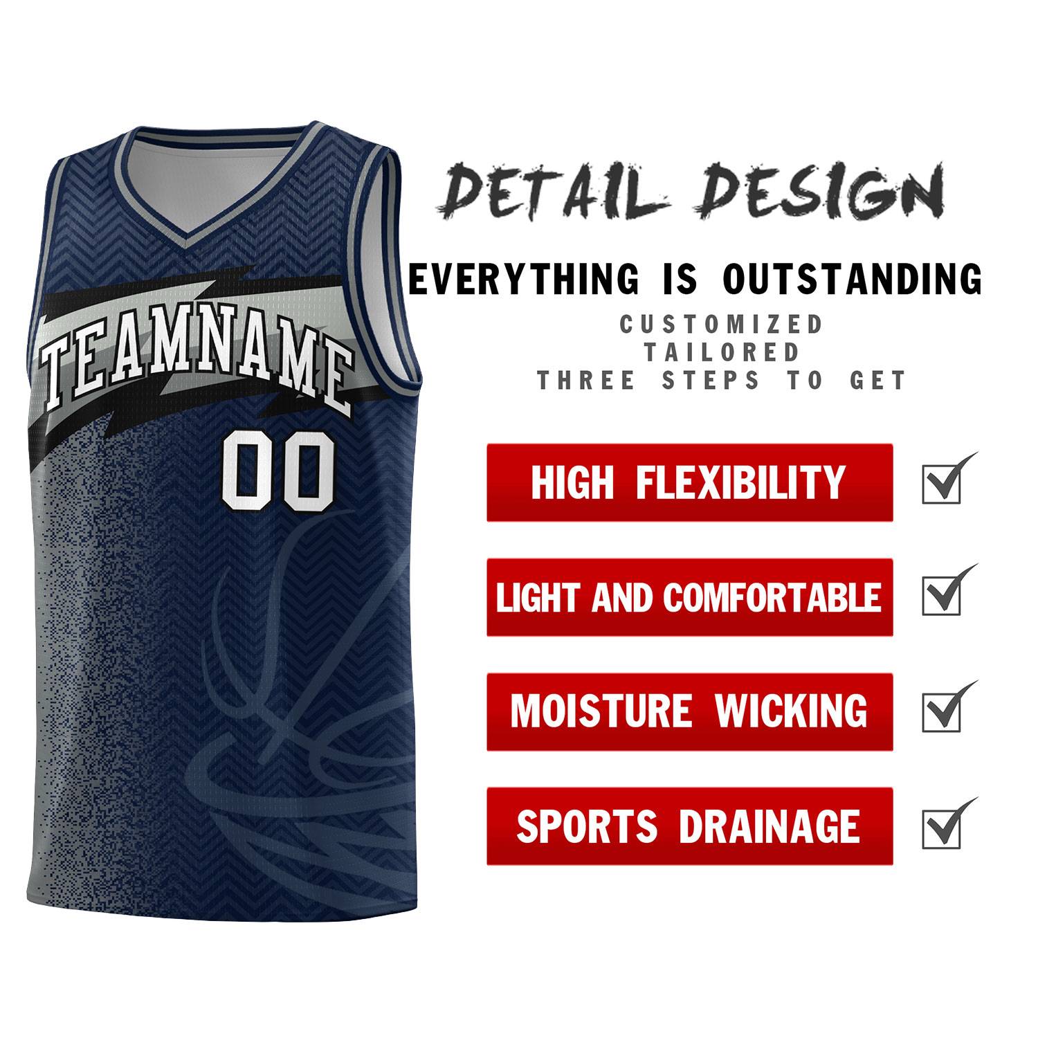 Custom Navy Dot Scatter Graffiti Pattern Sports Uniform Basketball Jersey