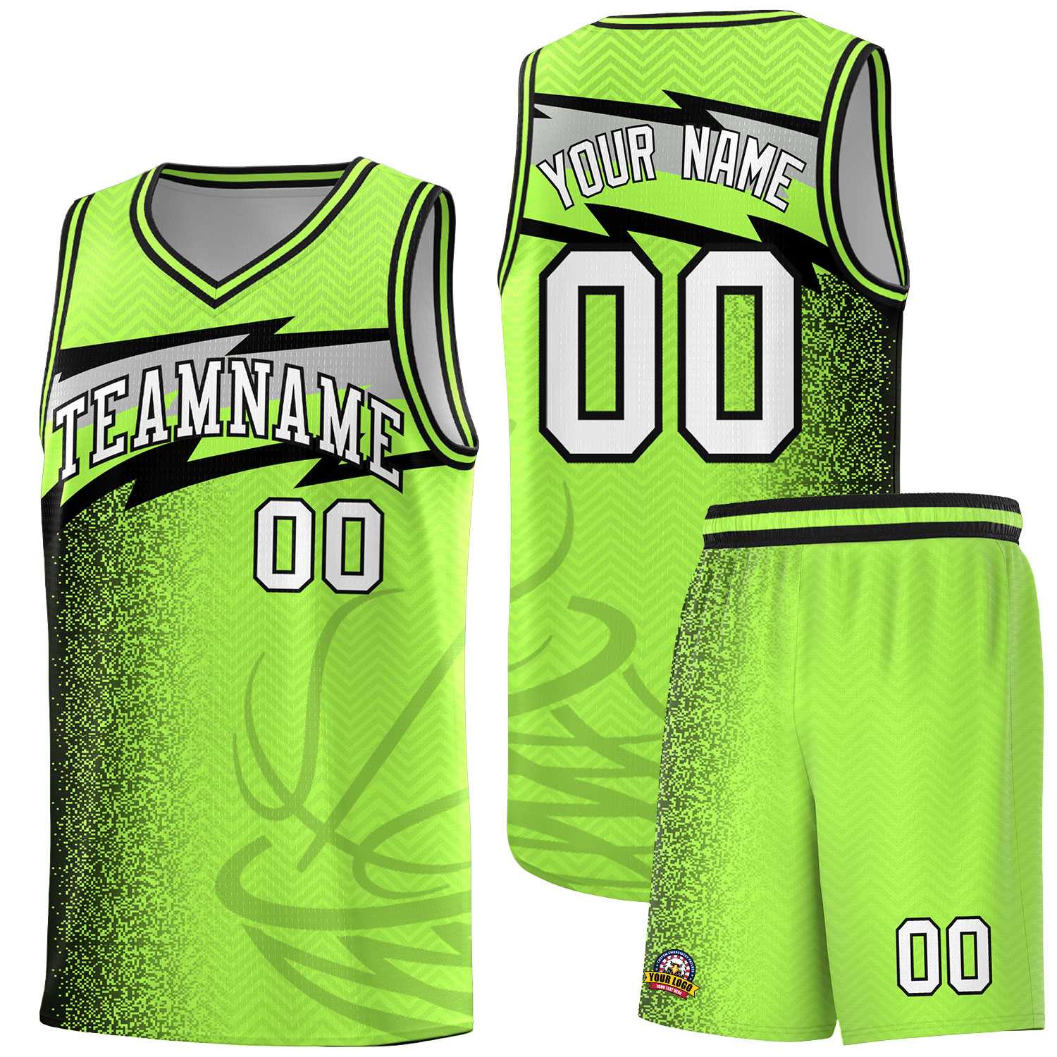 Custom Neon Green Dot Scatter Graffiti Pattern Sports Uniform Basketball Jersey