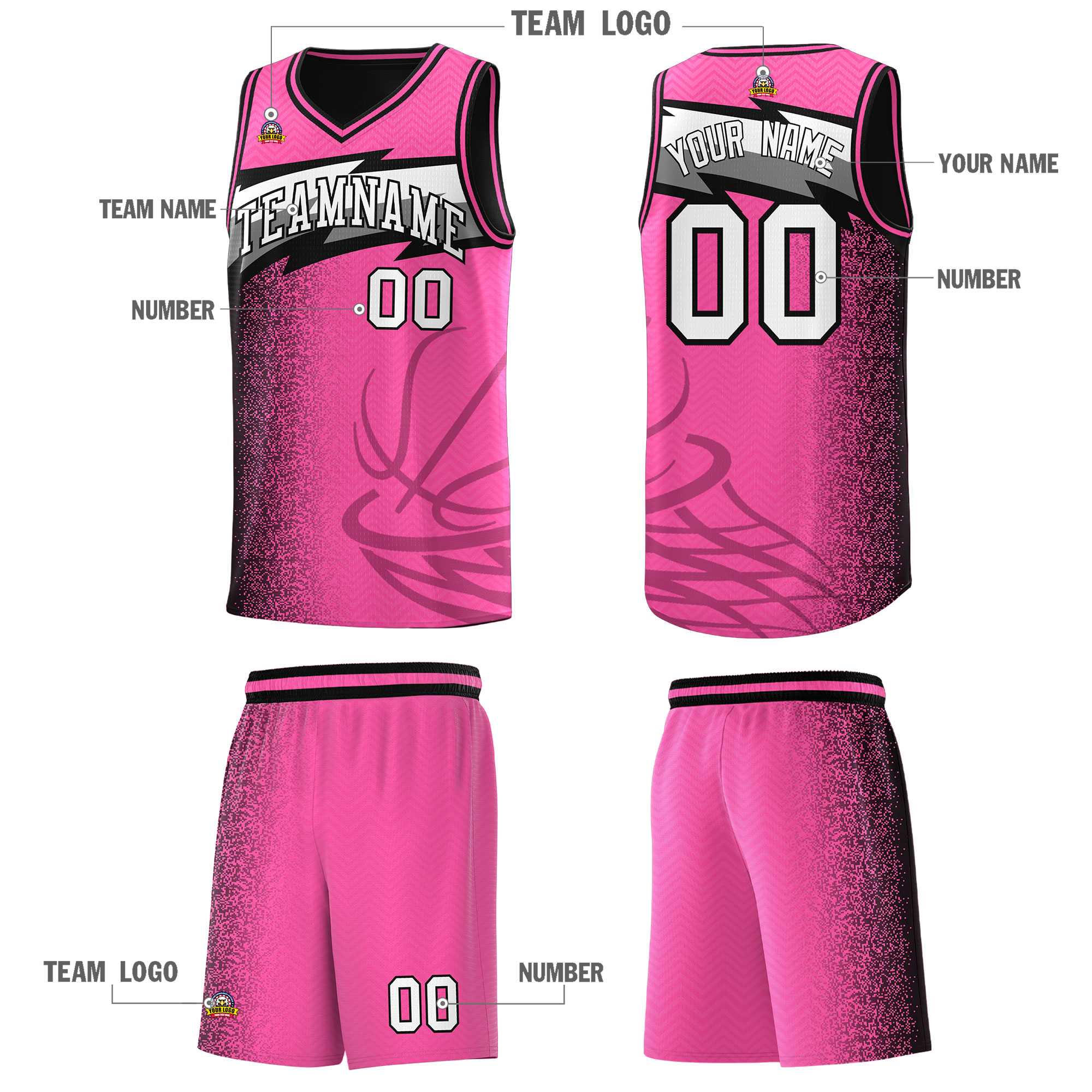 Custom Pink Dot Scatter Graffiti Pattern Sports Uniform Basketball Jersey