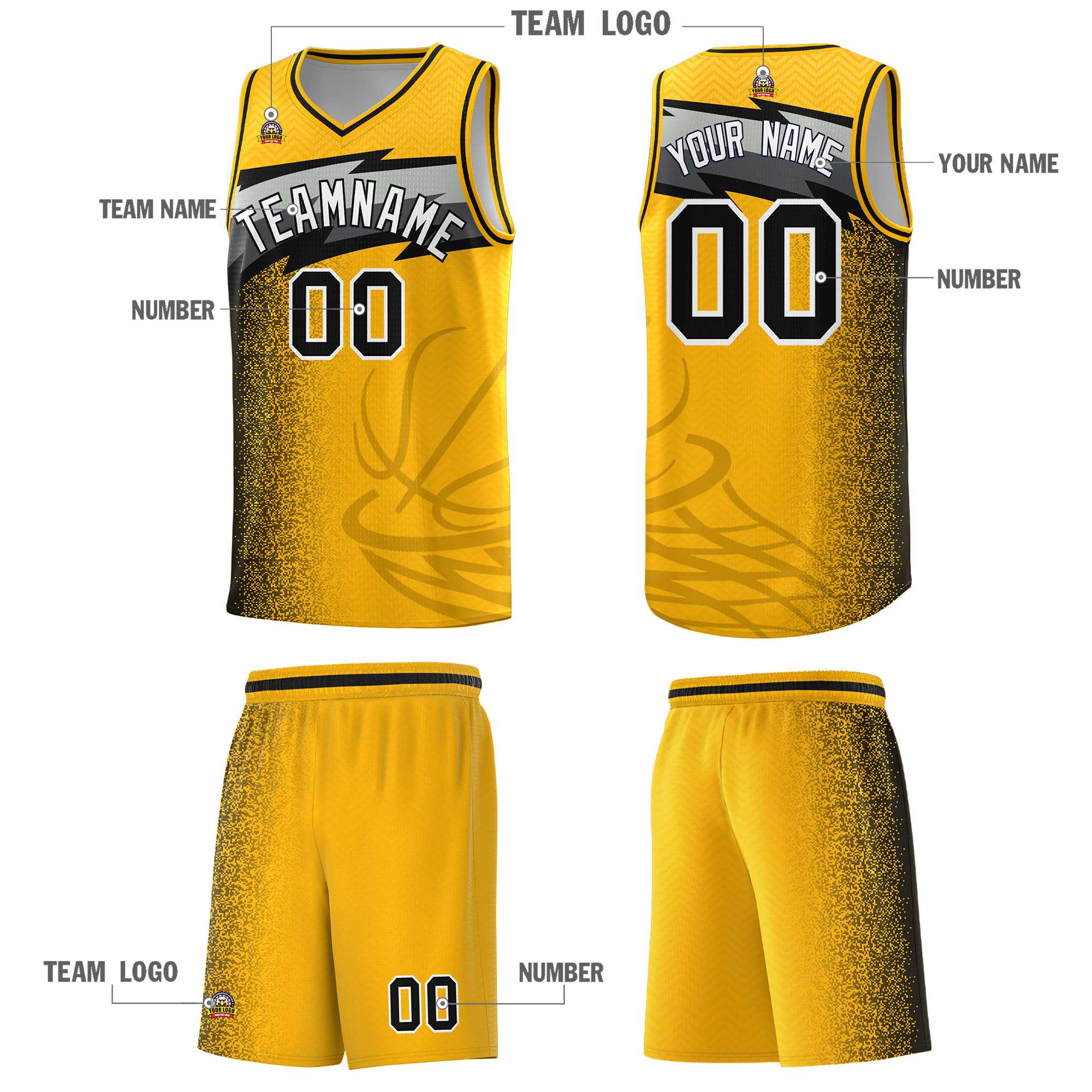 Custom Gold Dot Scatter Graffiti Pattern Sports Uniform Basketball Jersey