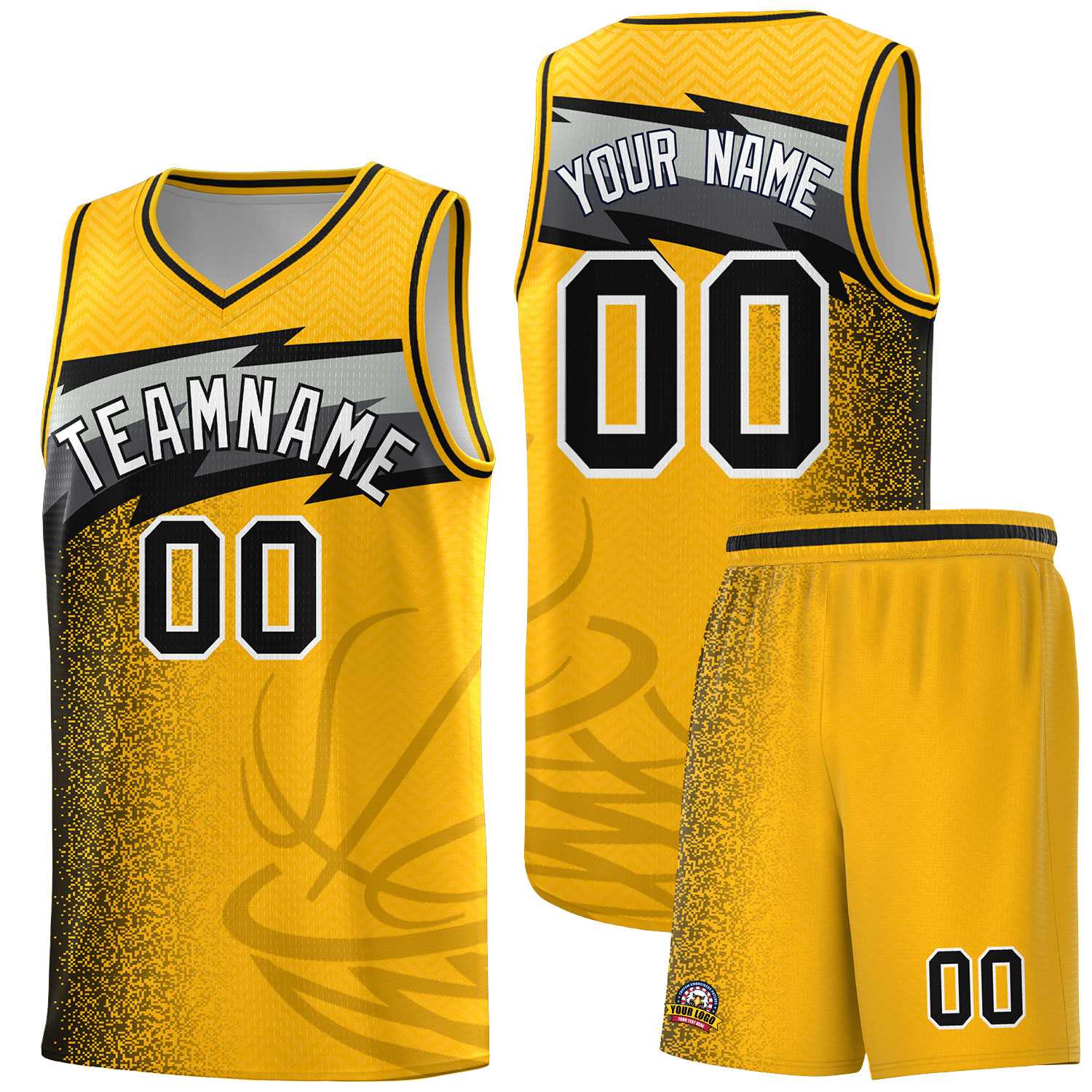 Custom Gold Dot Scatter Graffiti Pattern Sports Uniform Basketball Jersey