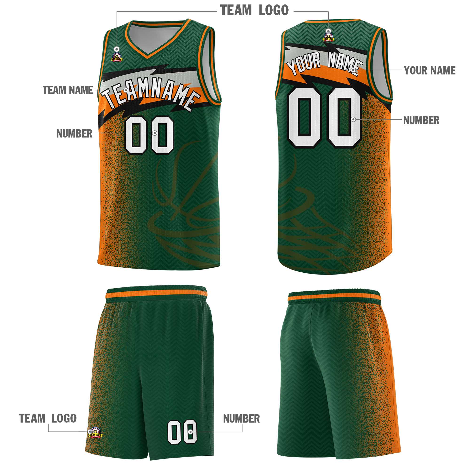 Custom Kelly Green Dot Scatter Graffiti Pattern Sports Uniform Basketball Jersey