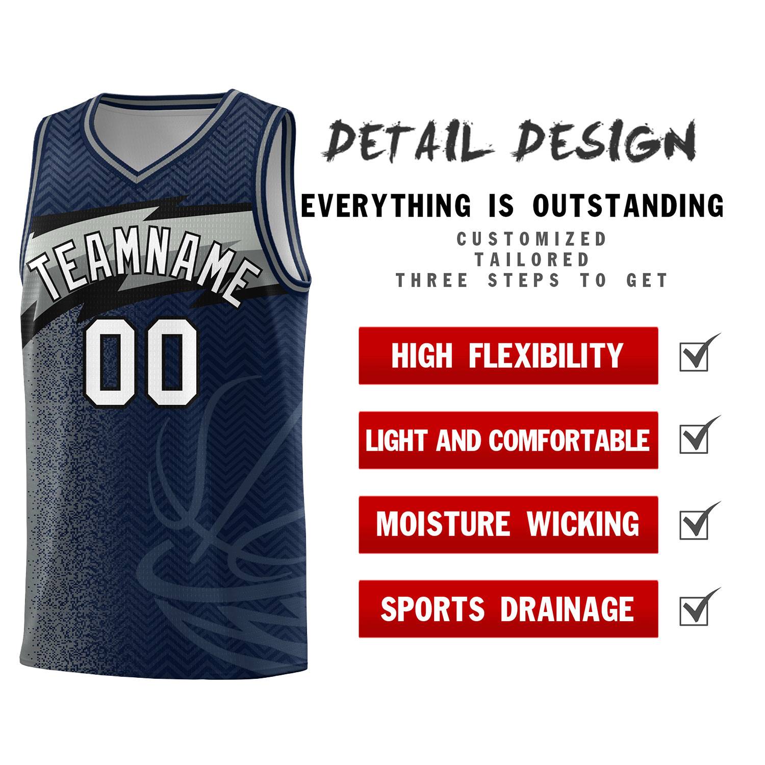 Custom Navy Dot Scatter Graffiti Pattern Sports Uniform Basketball Jersey