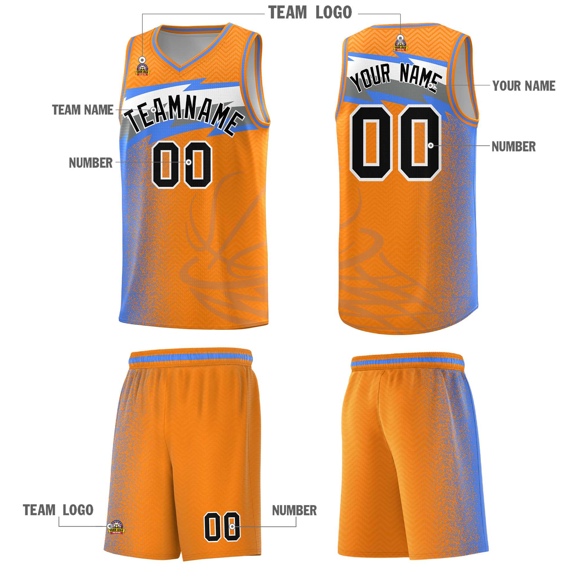 Custom Broncos Orange Dot Scatter Graffiti Pattern Sports Uniform Basketball Jersey