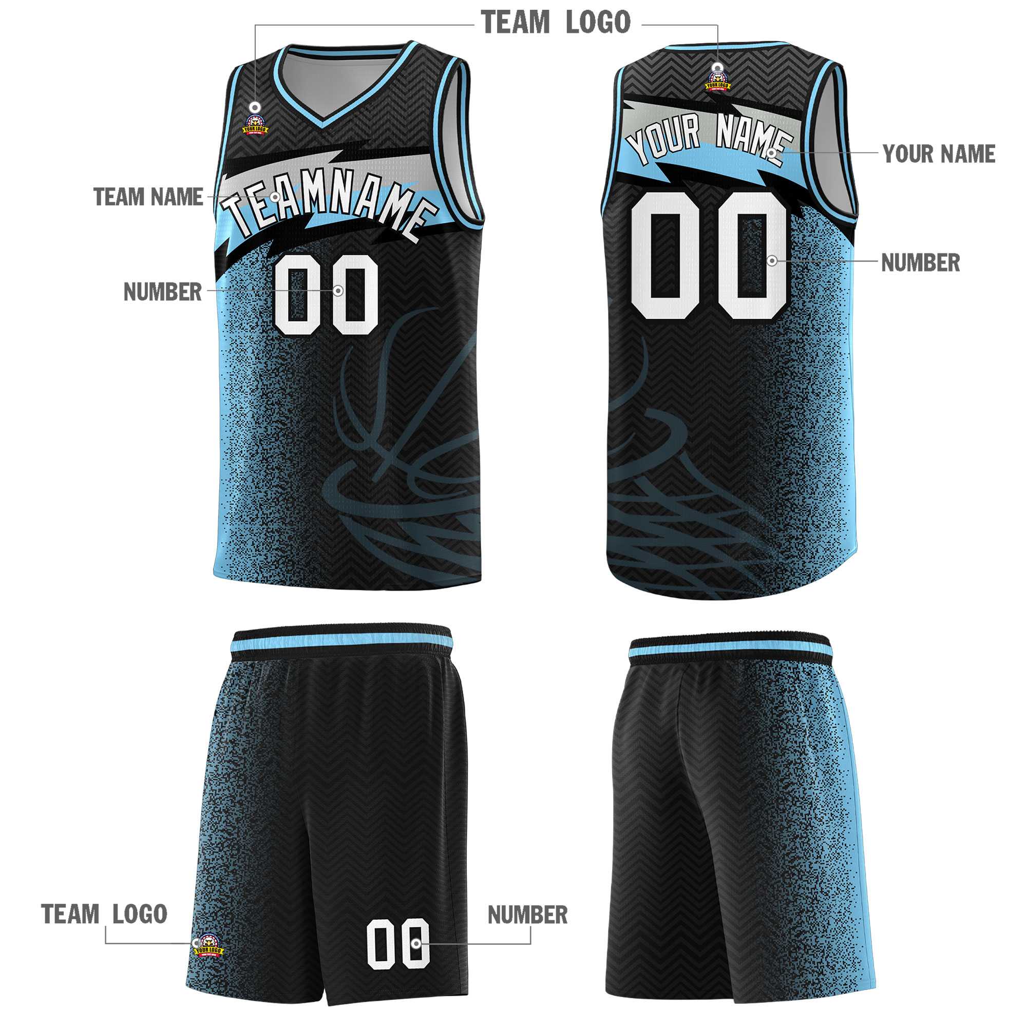 Custom Black Dot Scatter Graffiti Pattern Sports Uniform Basketball Jersey