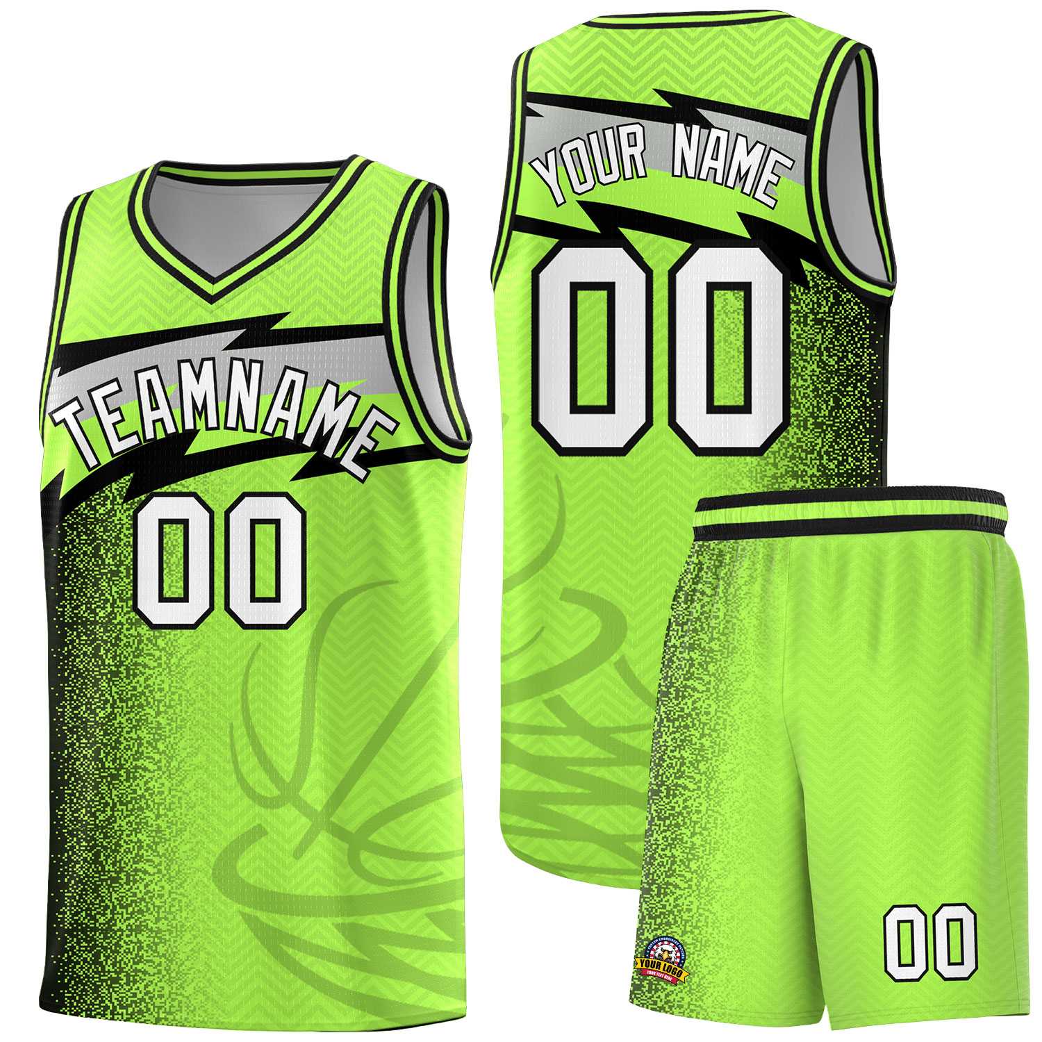 Custom Neon Green Dot Scatter Graffiti Pattern Sports Uniform Basketball Jersey