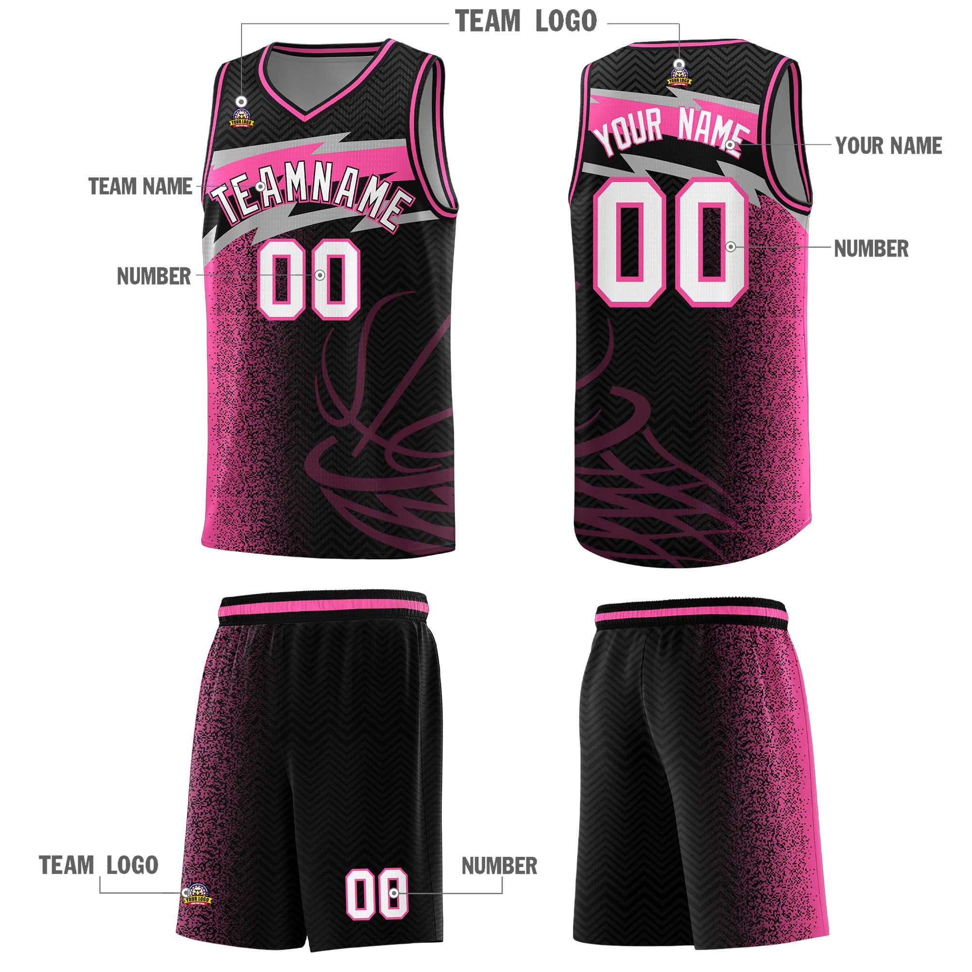 Custom Black Dot Scatter Graffiti Pattern Sports Uniform Basketball Jersey