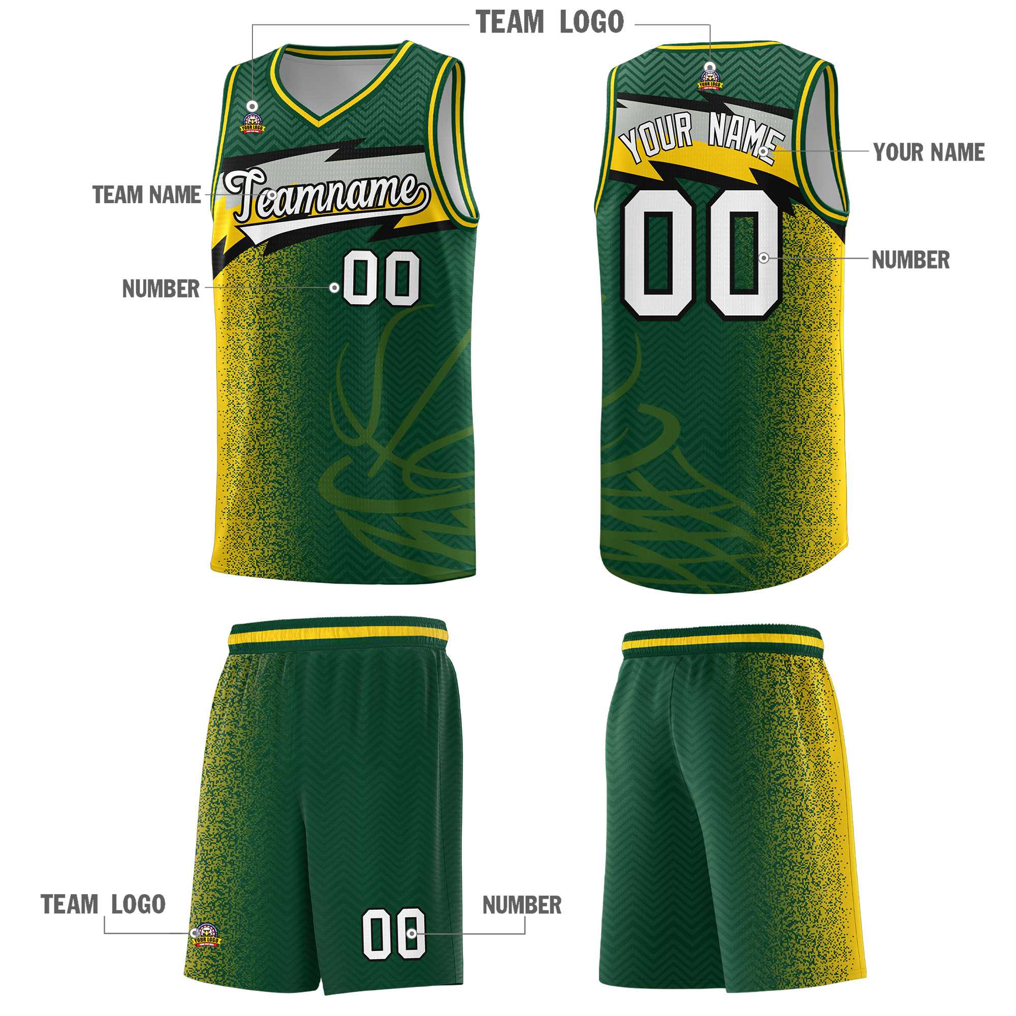 Custom Kelly Green Dot Scatter Graffiti Pattern Sports Uniform Basketball Jersey