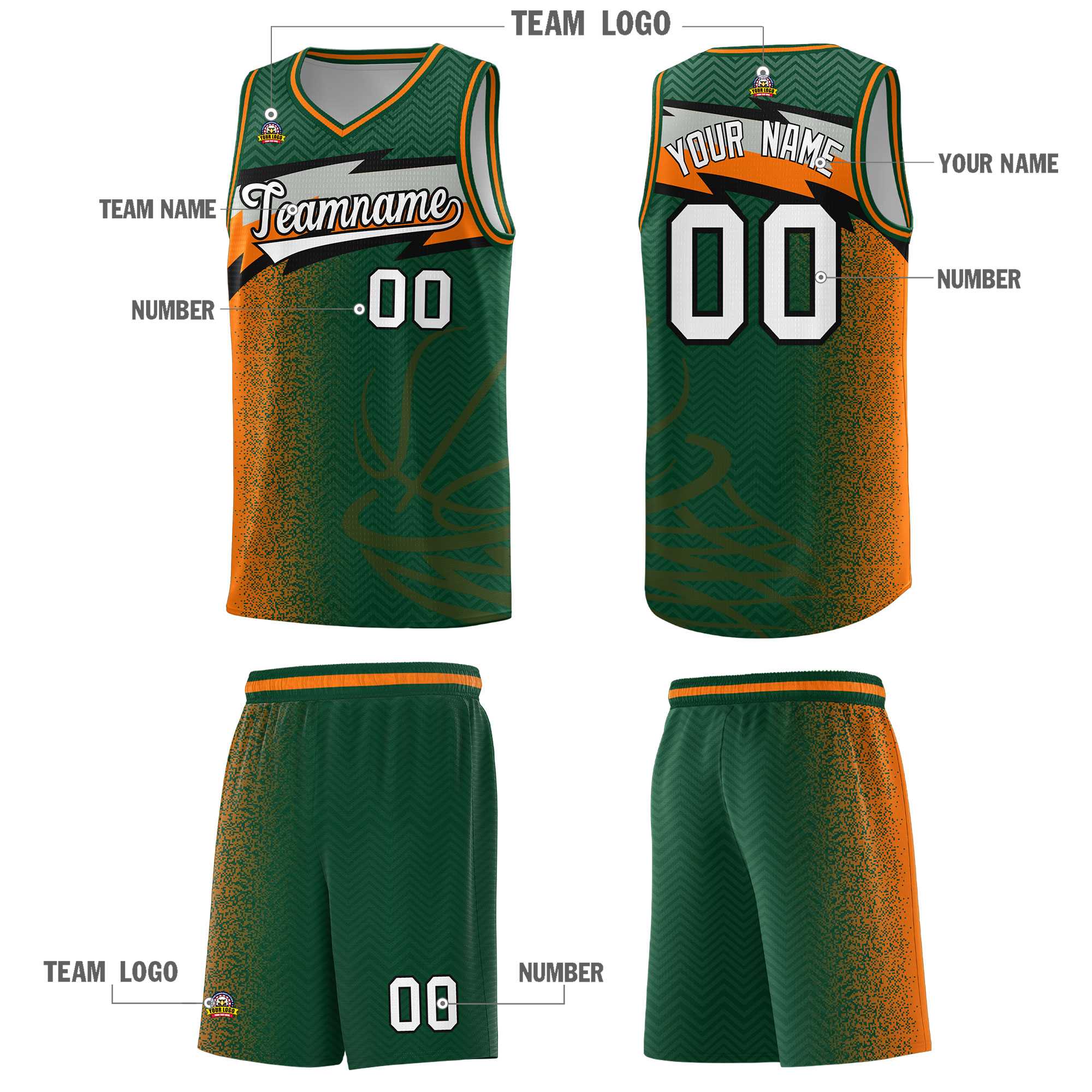 Custom Kelly Green Dot Scatter Graffiti Pattern Sports Uniform Basketball Jersey