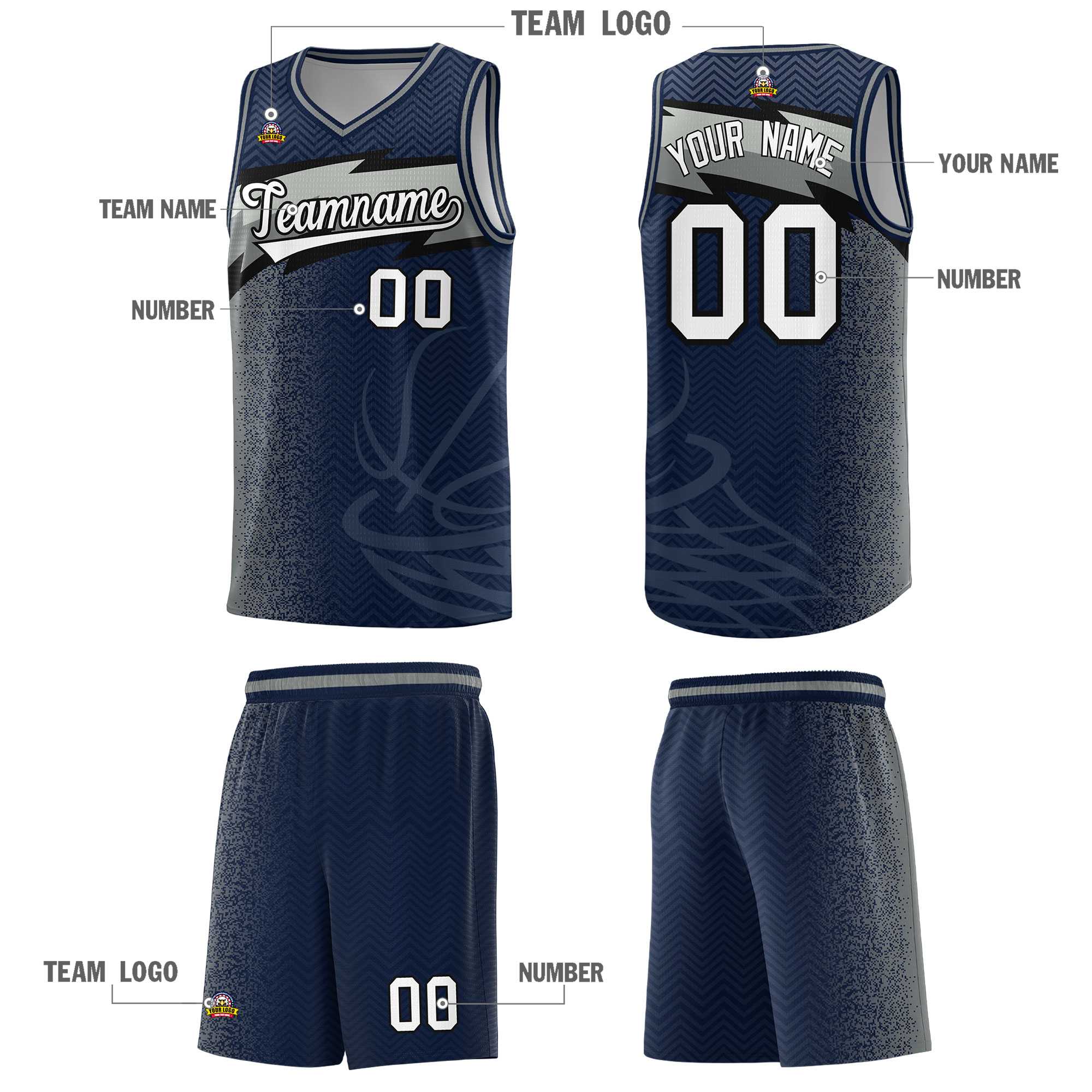 Custom Navy Dot Scatter Graffiti Pattern Sports Uniform Basketball Jersey