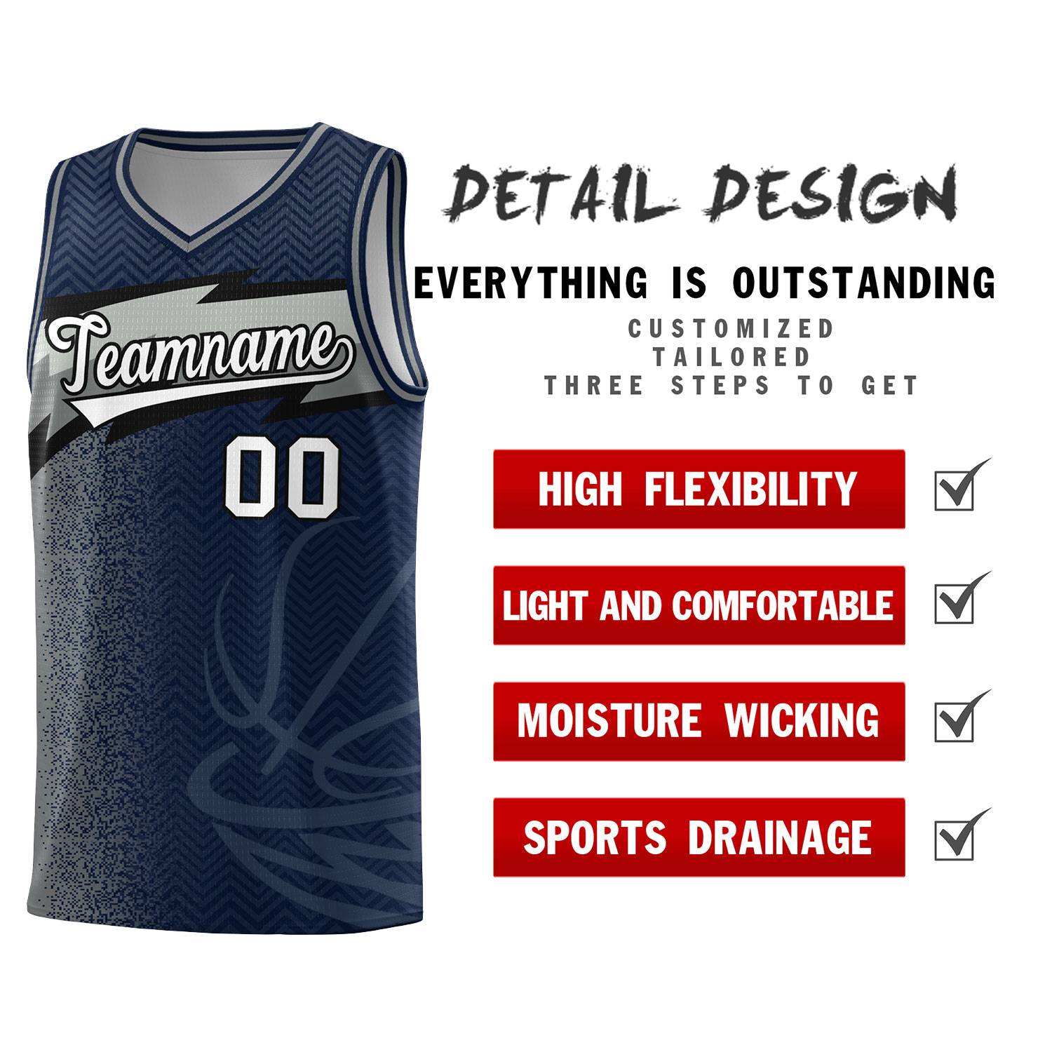 Custom Navy Dot Scatter Graffiti Pattern Sports Uniform Basketball Jersey