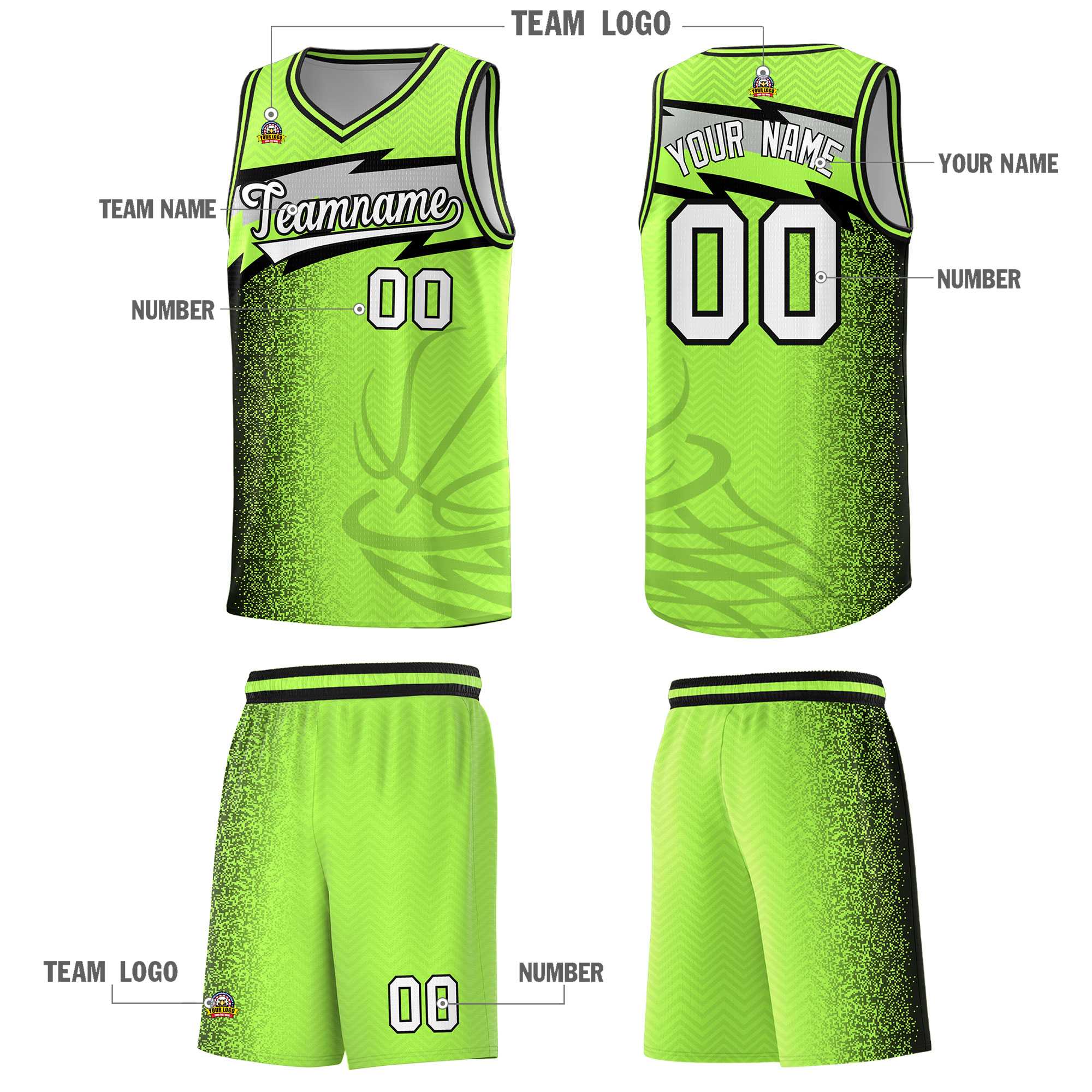 Custom Neon Green Dot Scatter Graffiti Pattern Sports Uniform Basketball Jersey