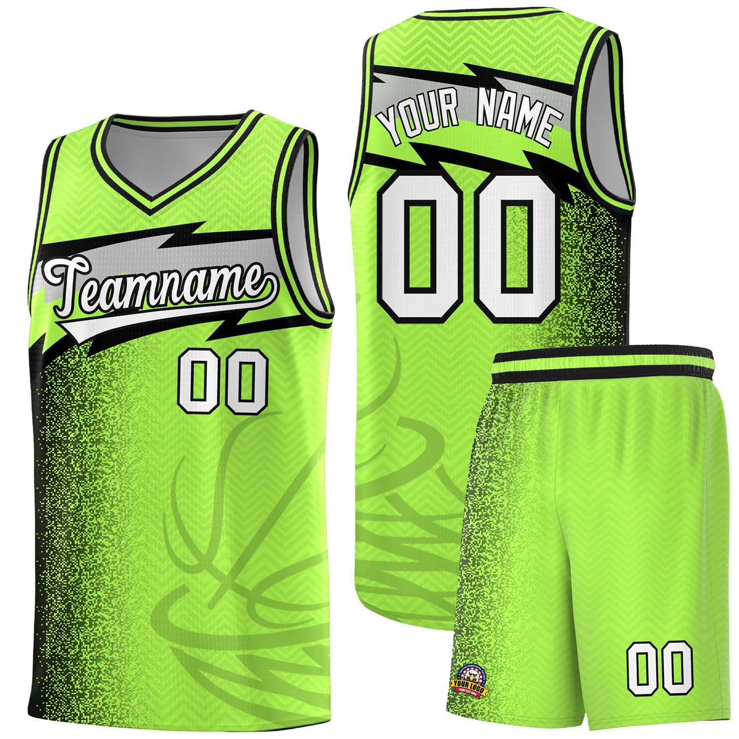 Custom Neon Green Dot Scatter Graffiti Pattern Sports Uniform Basketball Jersey