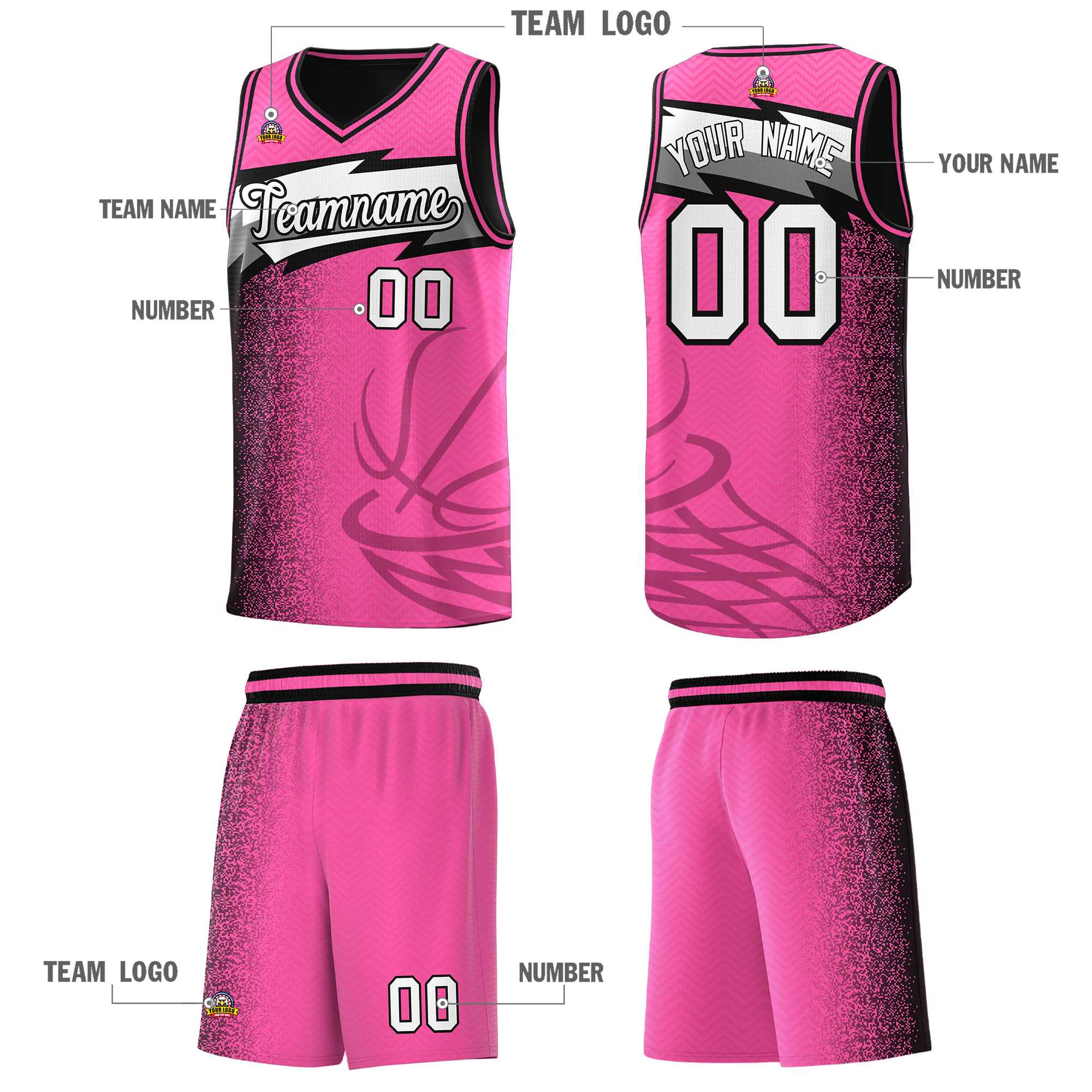 Custom Pink Dot Scatter Graffiti Pattern Sports Uniform Basketball Jersey