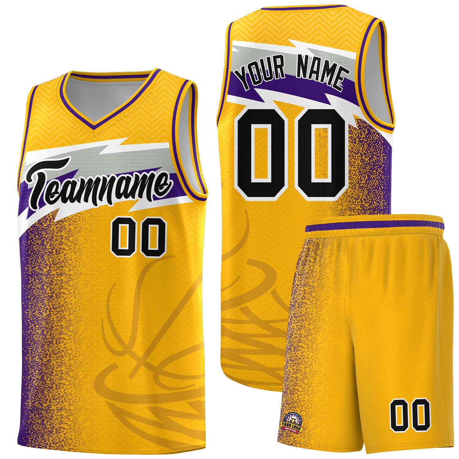 Custom Gold Dot Scatter Graffiti Pattern Sports Uniform Basketball Jersey