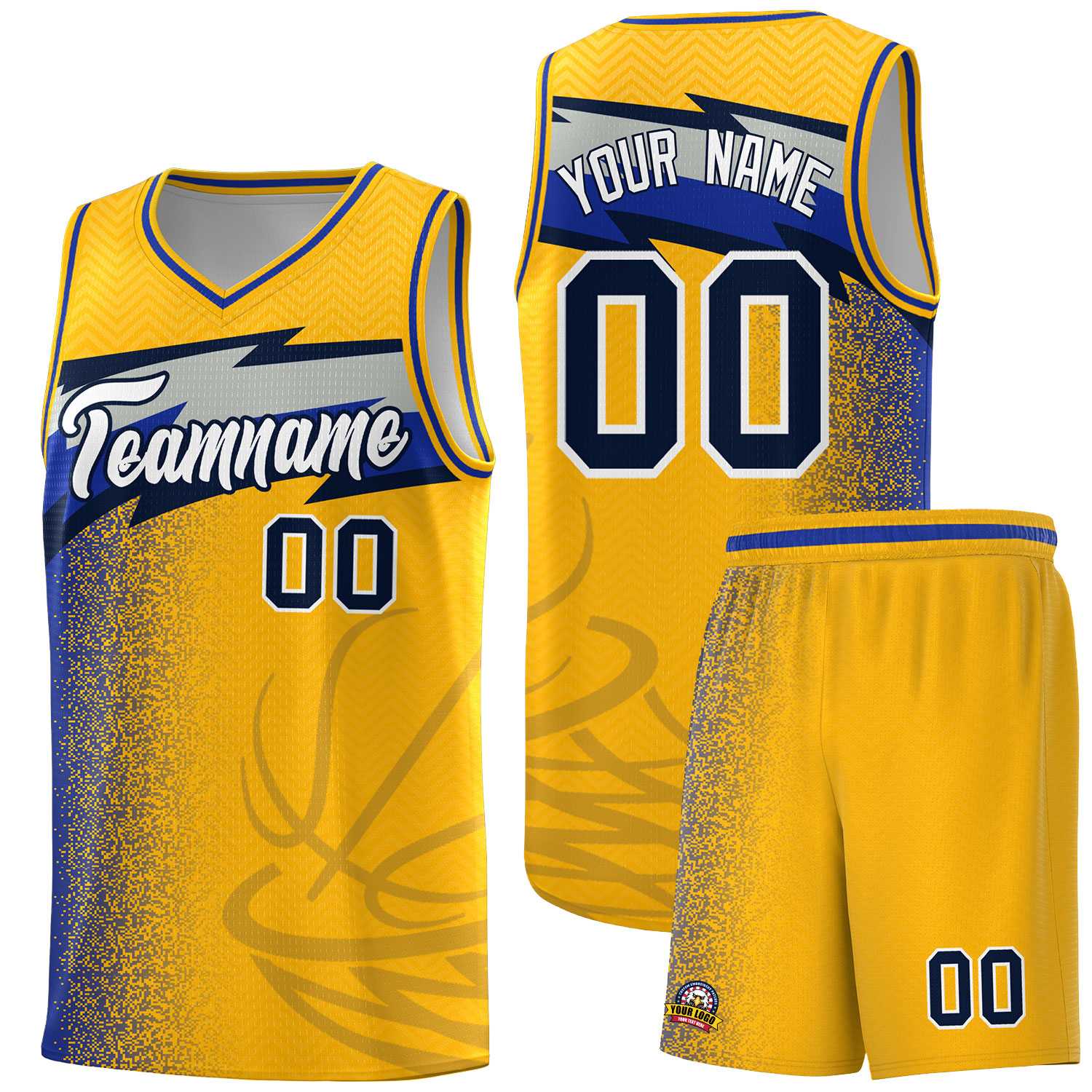 Custom Gold Dot Scatter Graffiti Pattern Sports Uniform Basketball Jersey