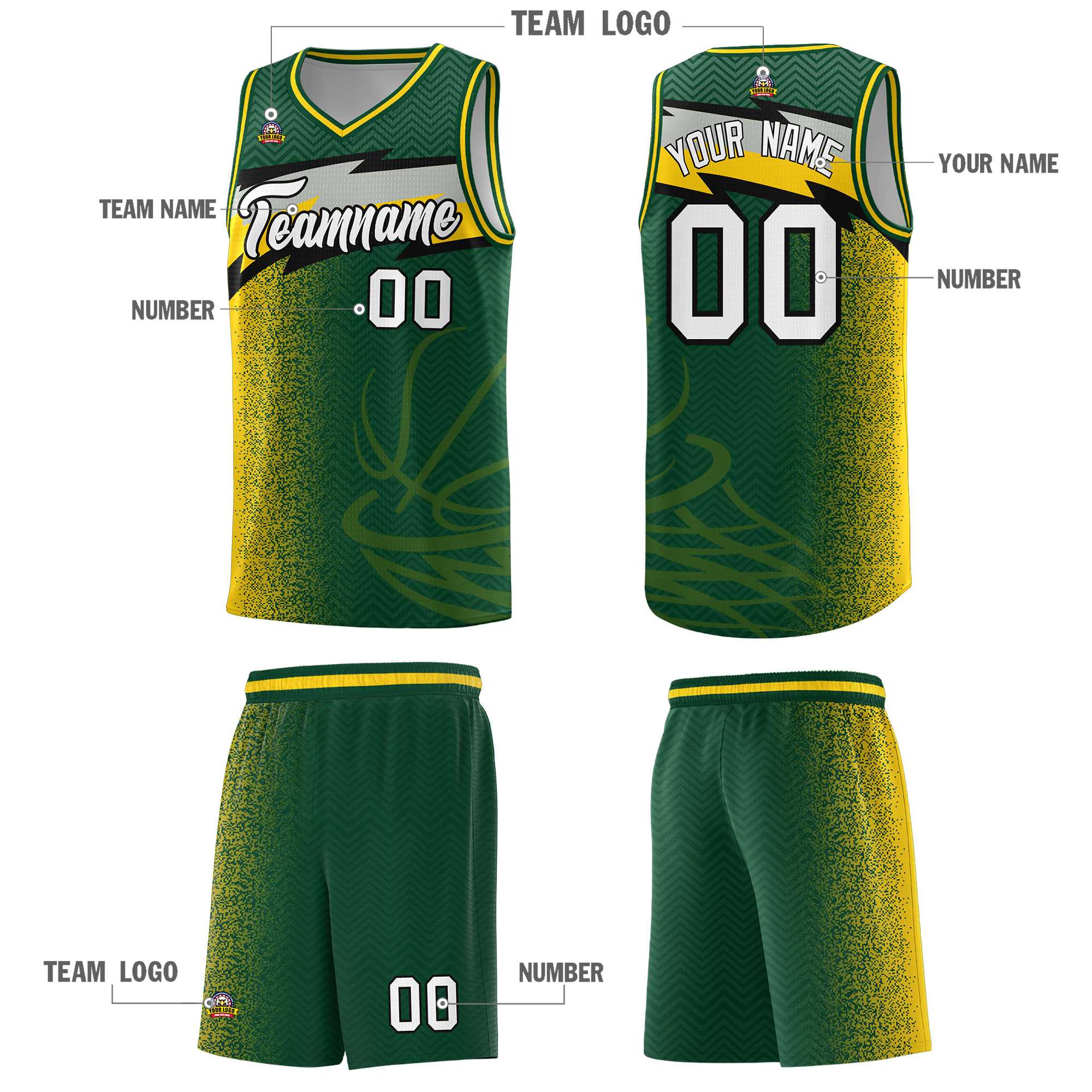 Custom Kelly Green Dot Scatter Graffiti Pattern Sports Uniform Basketball Jersey