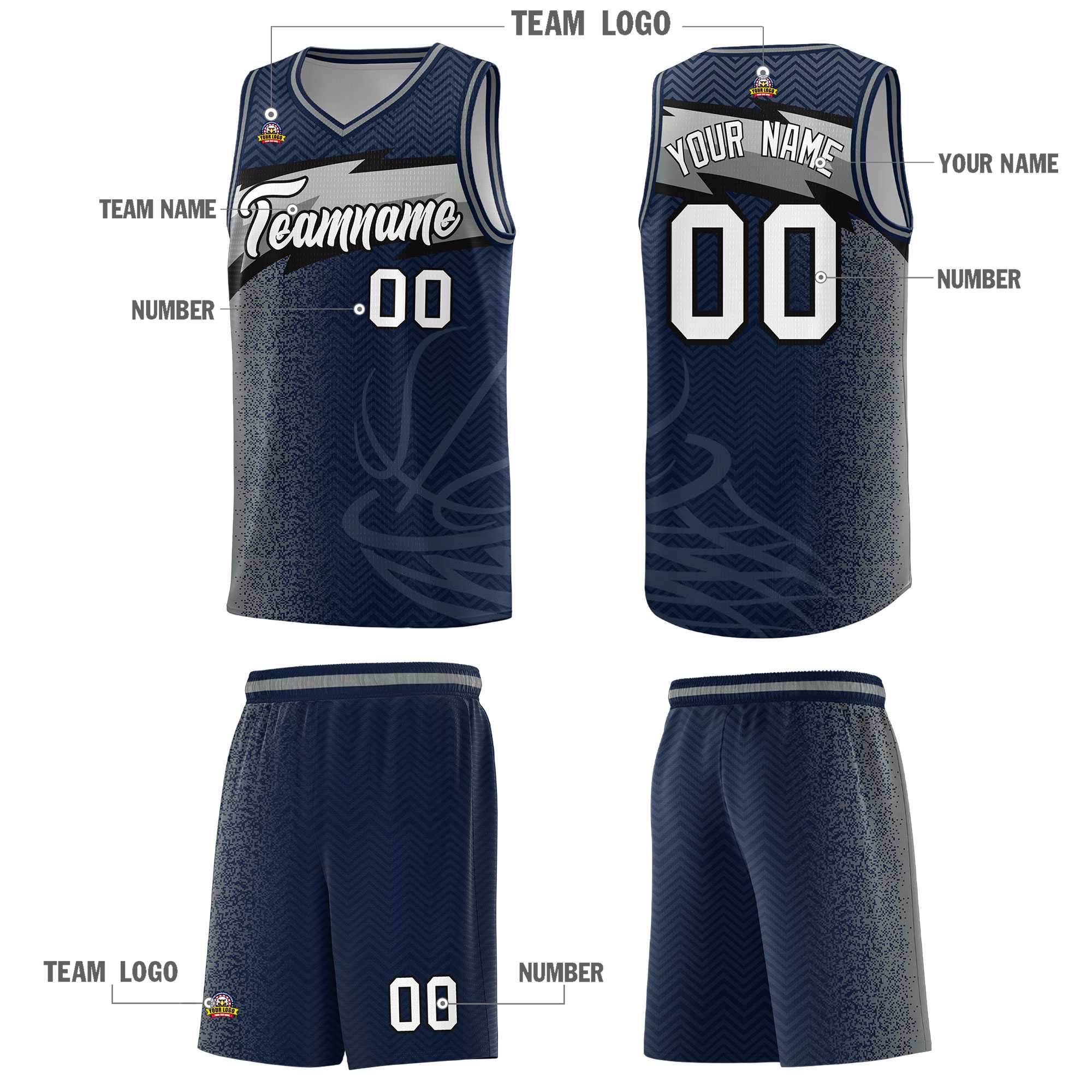 Custom Navy Dot Scatter Graffiti Pattern Sports Uniform Basketball Jersey