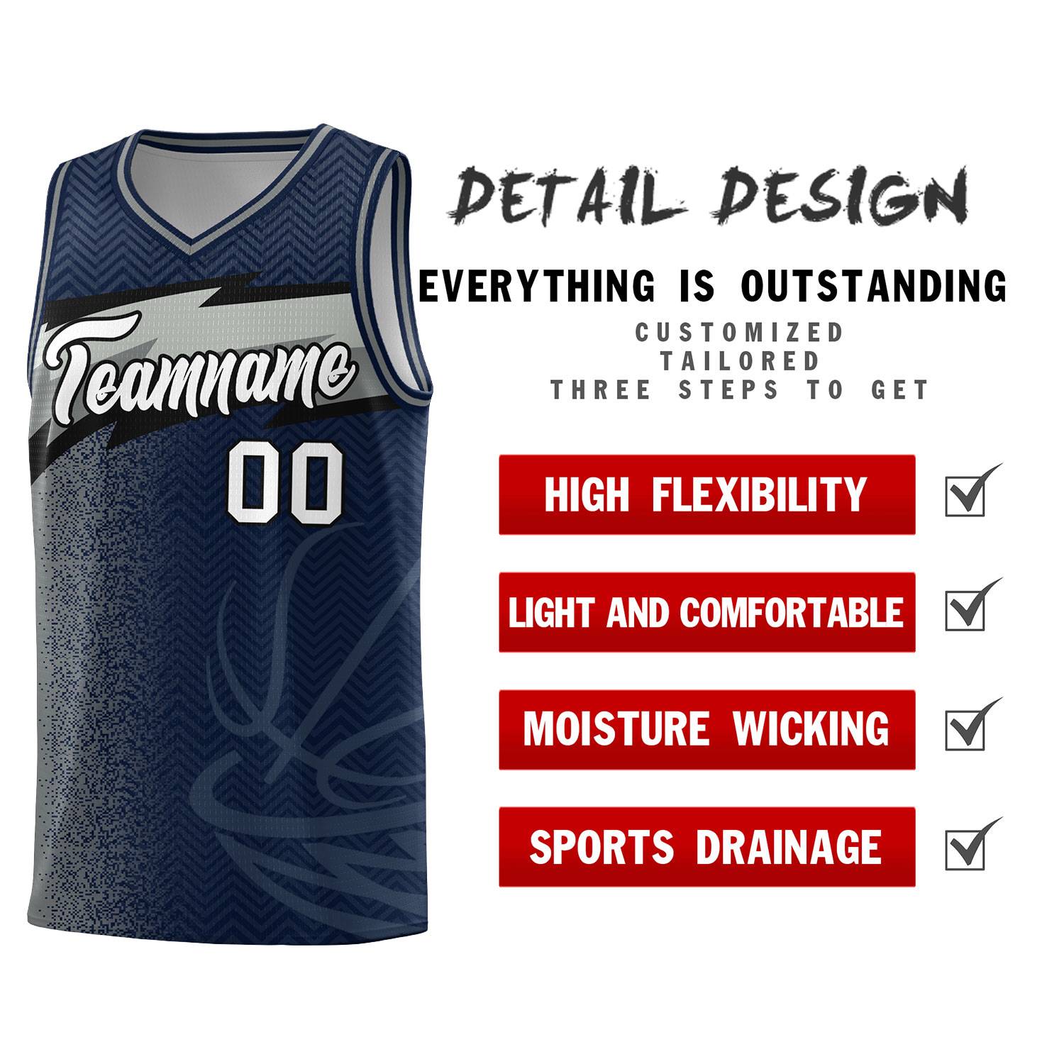 Custom Navy Dot Scatter Graffiti Pattern Sports Uniform Basketball Jersey