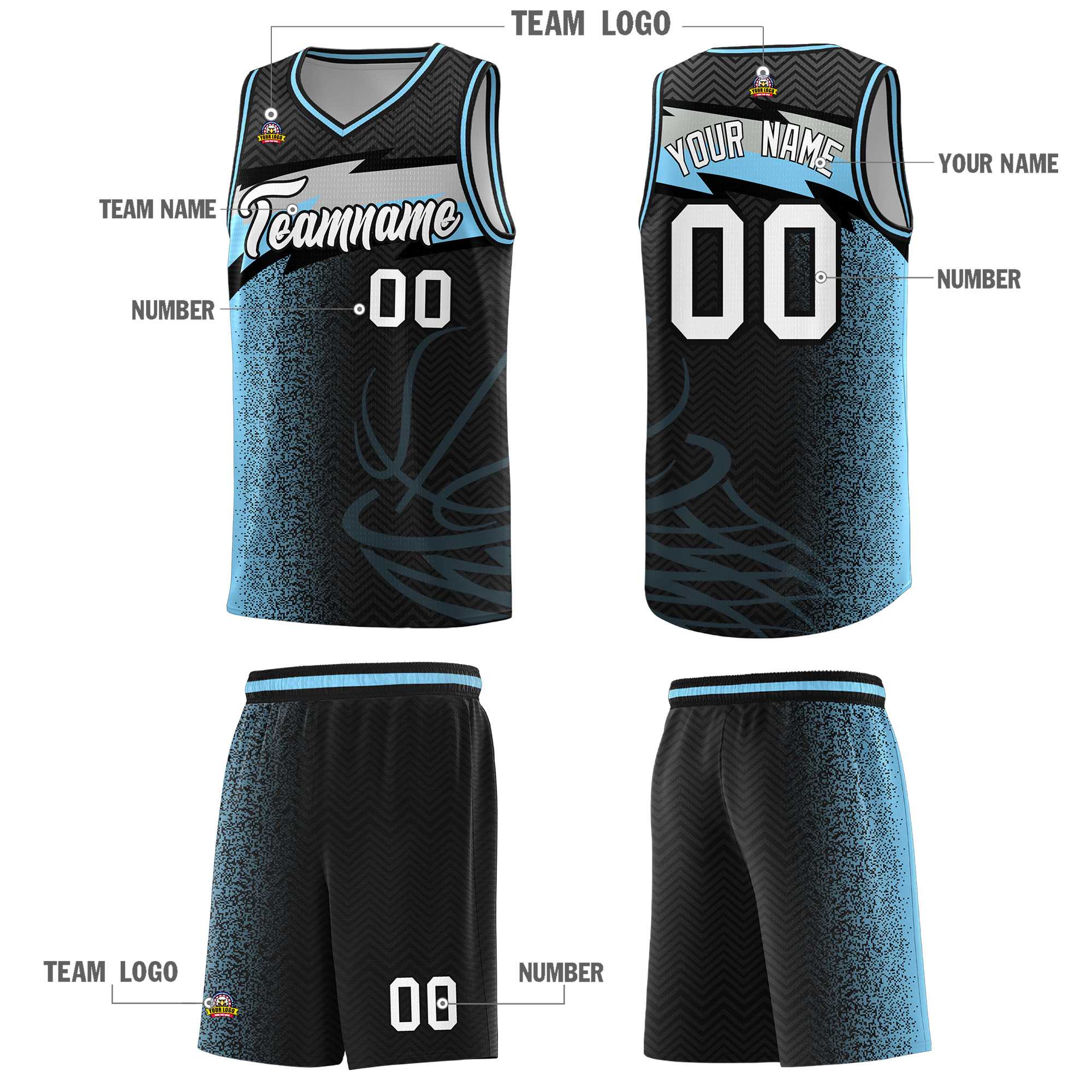 Custom Black Dot Scatter Graffiti Pattern Sports Uniform Basketball Jersey