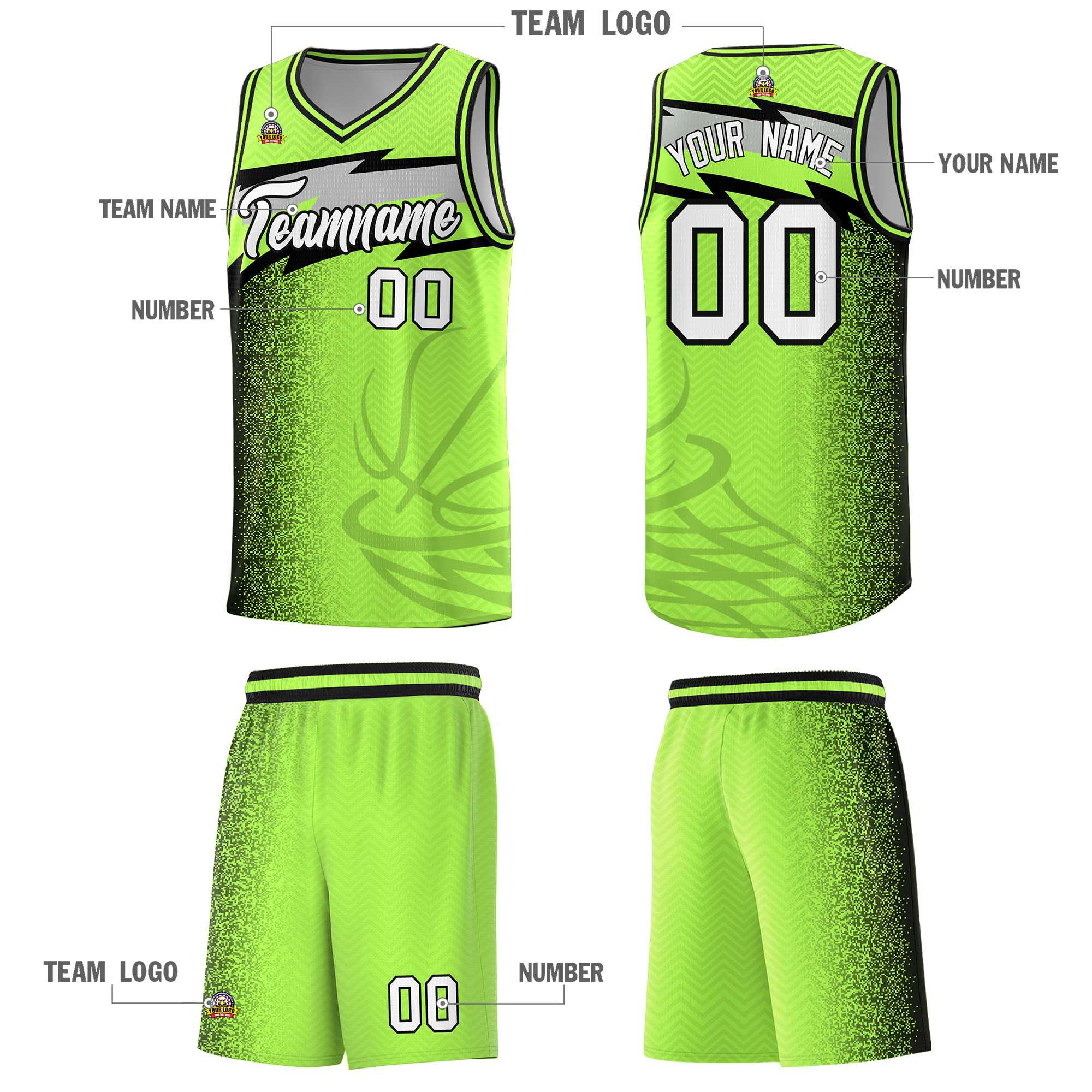 Custom Neon Green Dot Scatter Graffiti Pattern Sports Uniform Basketball Jersey