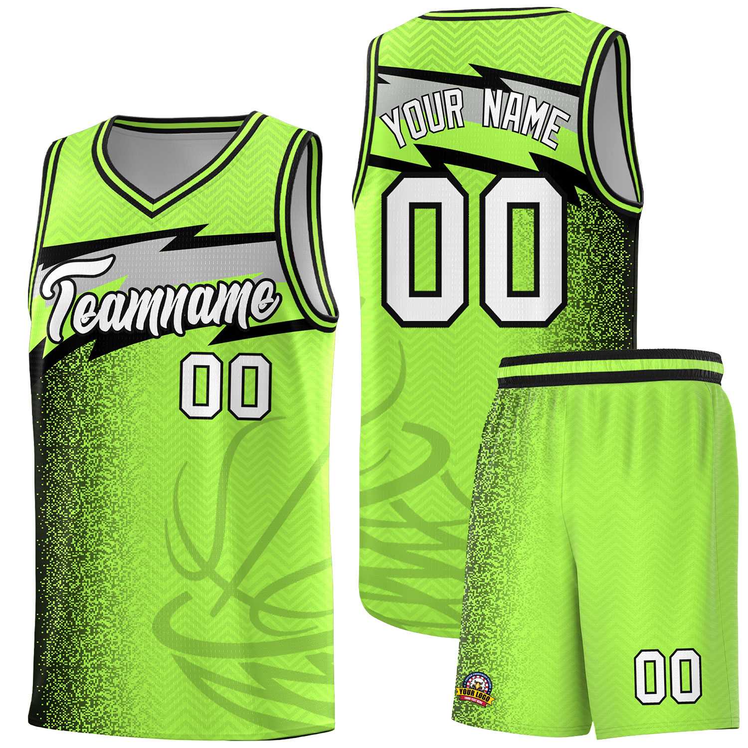 Custom Neon Green Dot Scatter Graffiti Pattern Sports Uniform Basketball Jersey