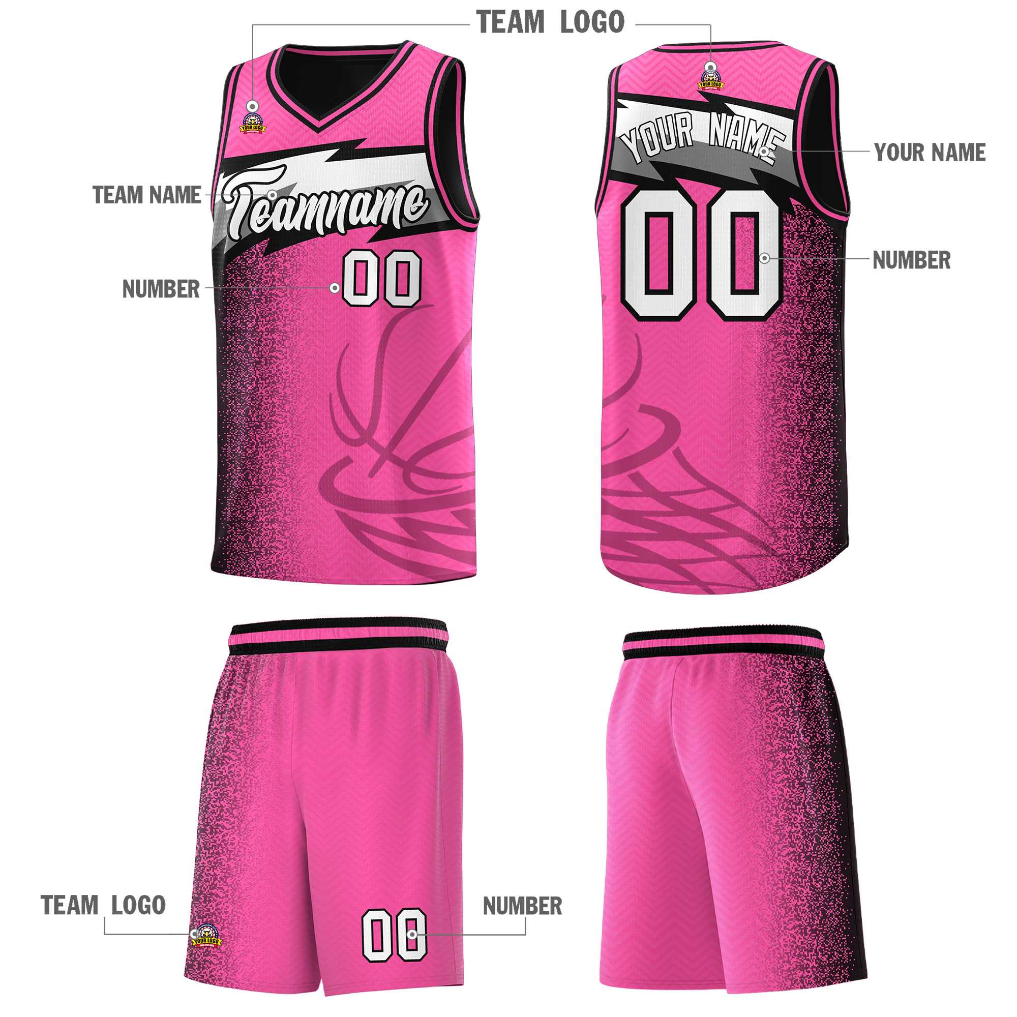 Custom Pink Dot Scatter Graffiti Pattern Sports Uniform Basketball Jersey