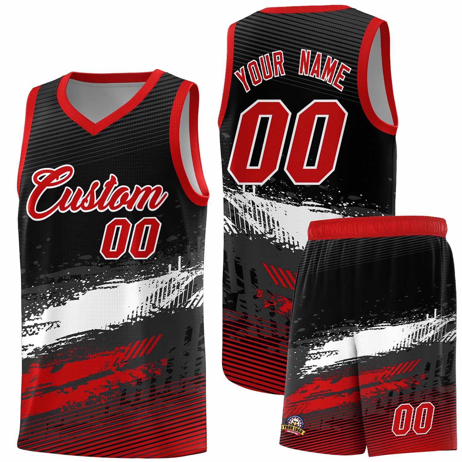 Custom Black White and Red Graffiti Pattern Sports Uniform Basketball Jersey