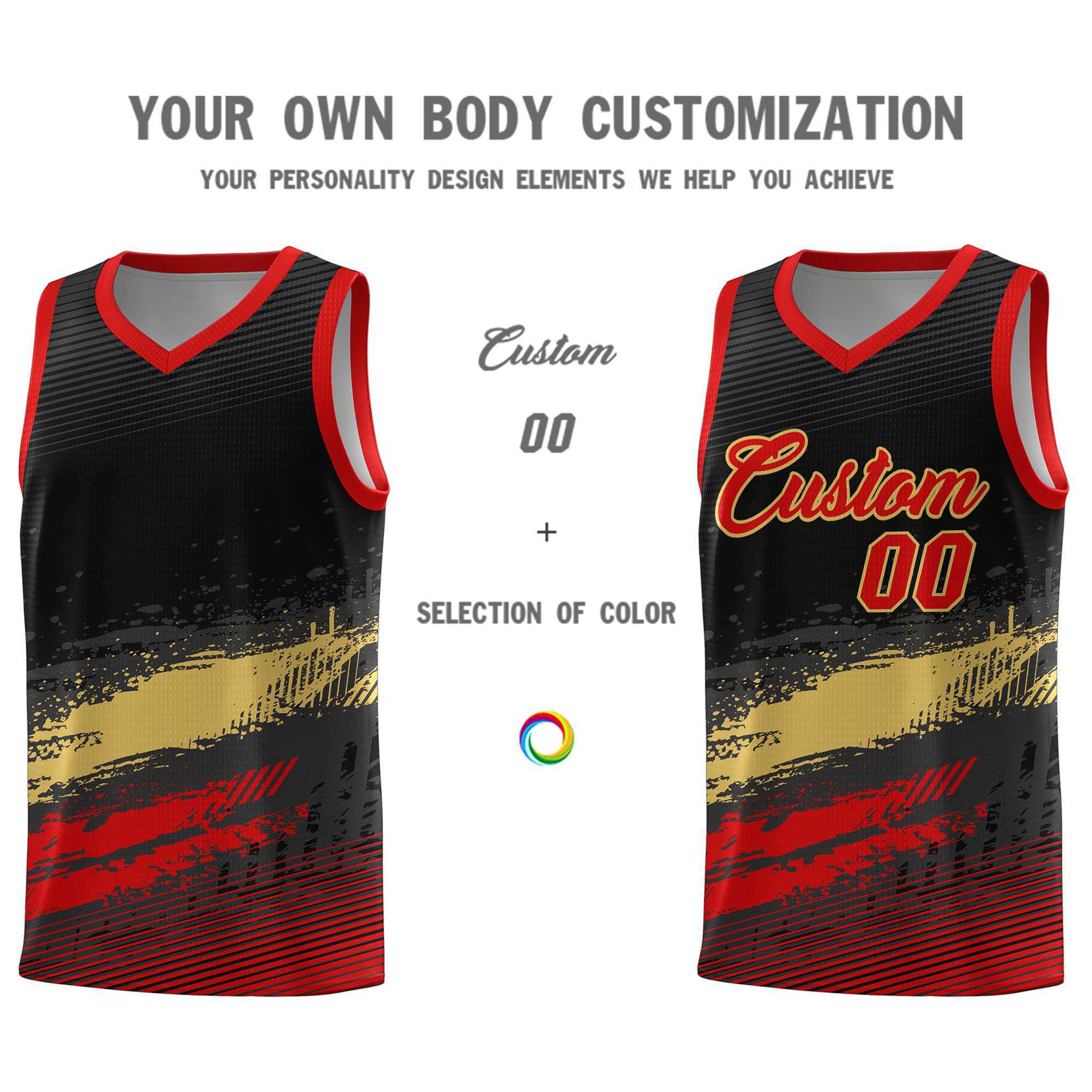 Custom Black Khaki and Red Graffiti Pattern Sports Uniform Basketball Jersey