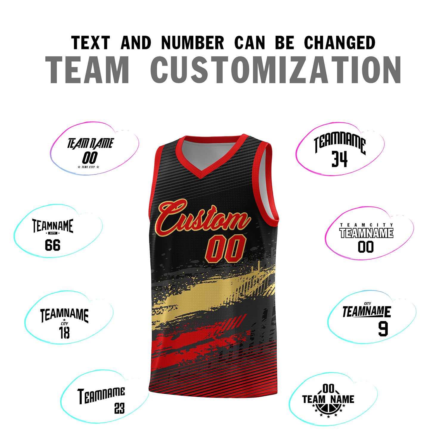 Custom Black Khaki and Red Graffiti Pattern Sports Uniform Basketball Jersey