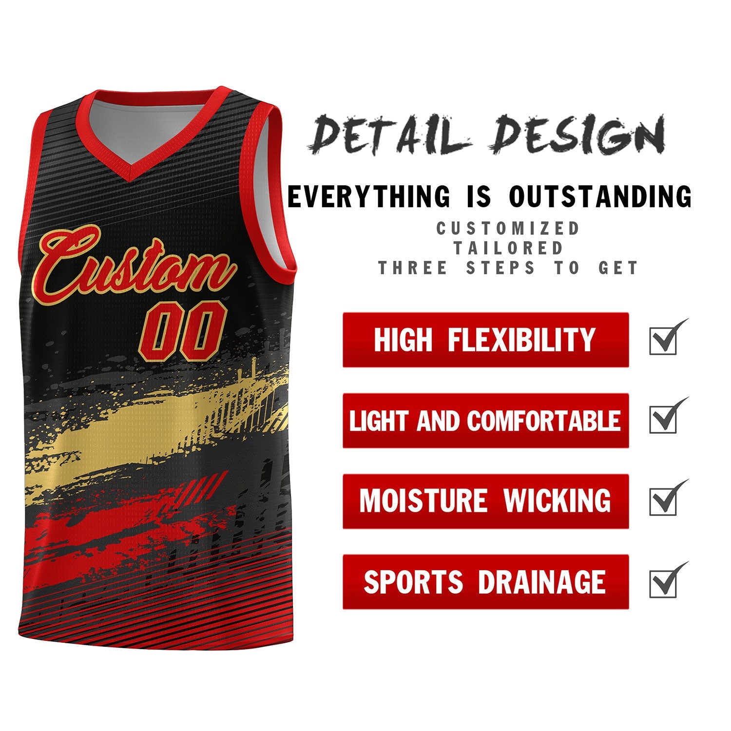 Custom Black Khaki and Red Graffiti Pattern Sports Uniform Basketball Jersey