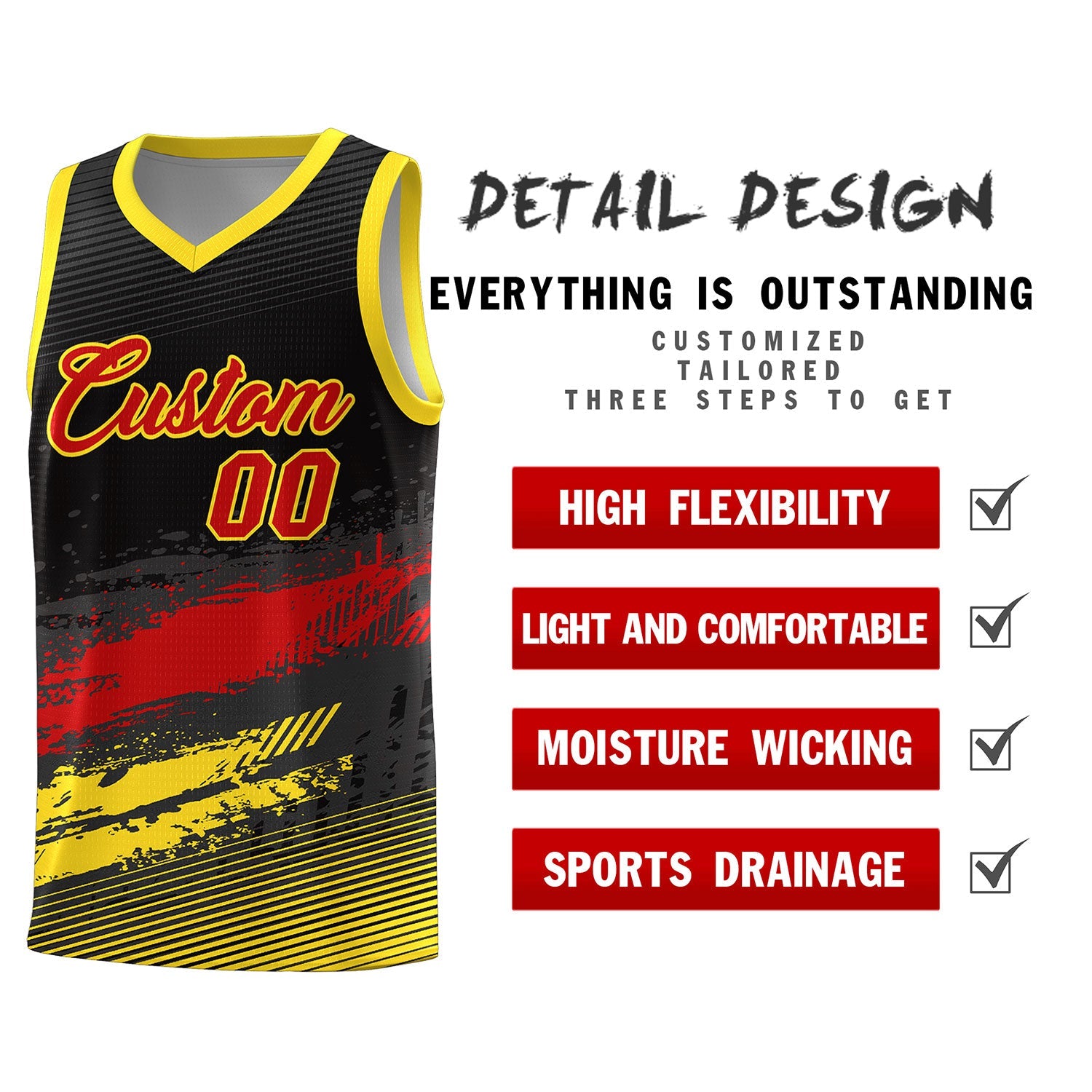 Custom Black Red and Gold Graffiti Pattern Sports Uniform Basketball Jersey