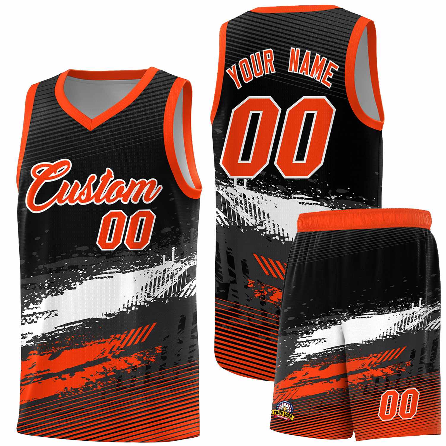 Custom Black White and Orange Graffiti Pattern Sports Uniform Basketball Jersey