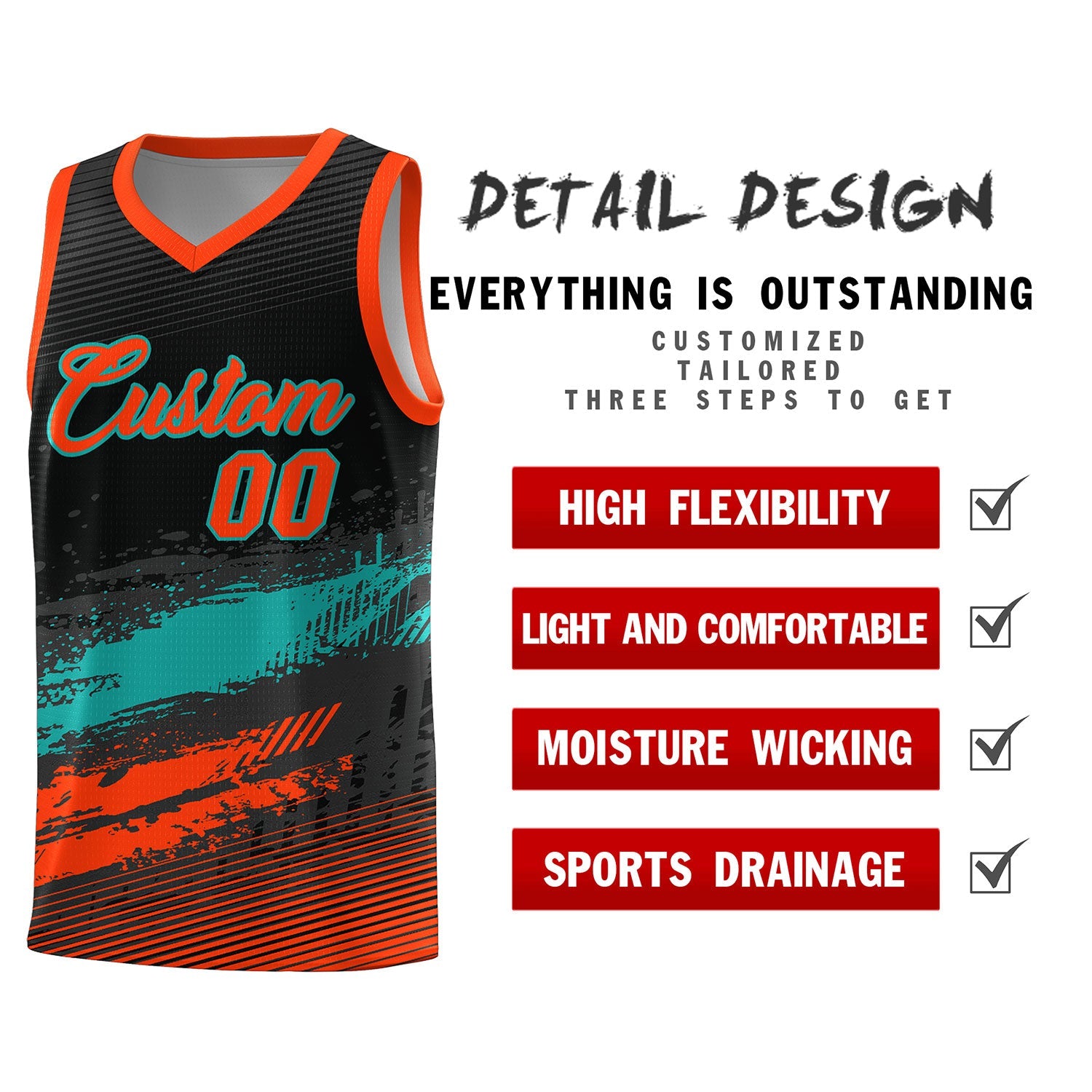 Custom Black Aqua and Orange Graffiti Pattern Sports Uniform Basketball Jersey