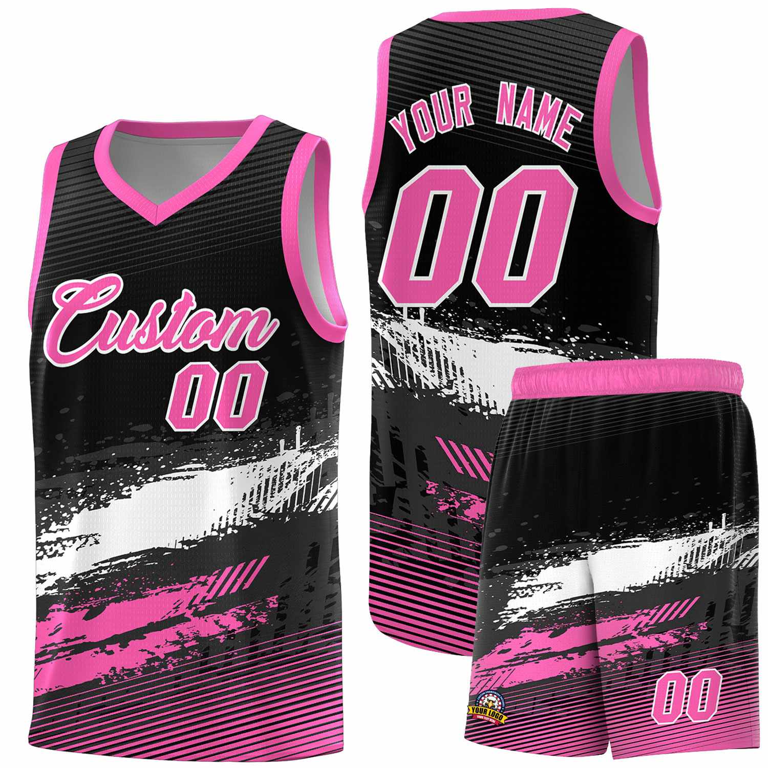 Custom Black White and Pink Graffiti Pattern Sports Uniform Basketball Jersey