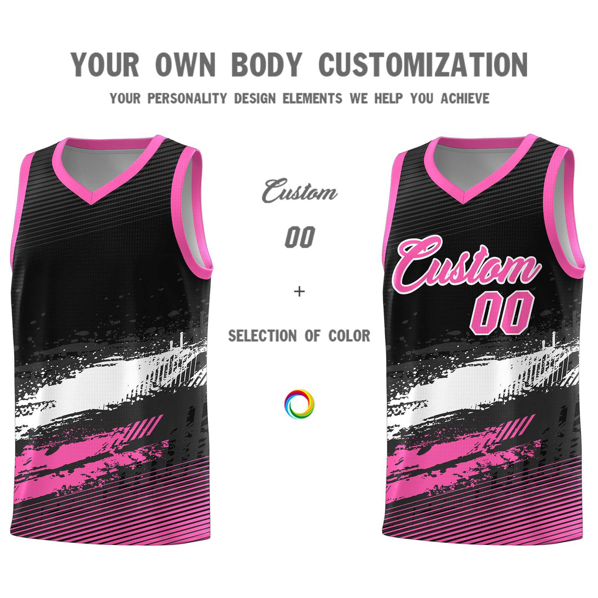 Custom Black White and Pink Graffiti Pattern Sports Uniform Basketball Jersey