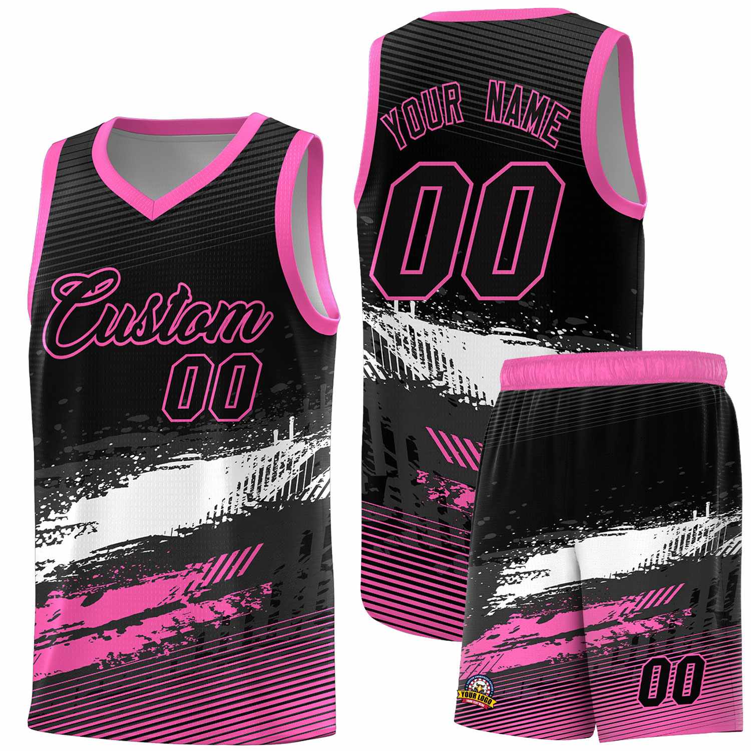 Custom Black White and Pink Graffiti Pattern Sports Uniform Basketball Jersey