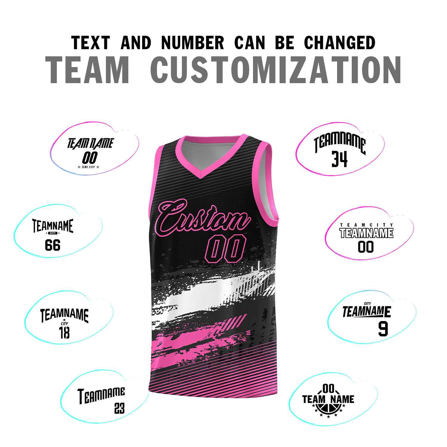 Custom Black White and Pink Graffiti Pattern Sports Uniform Basketball Jersey