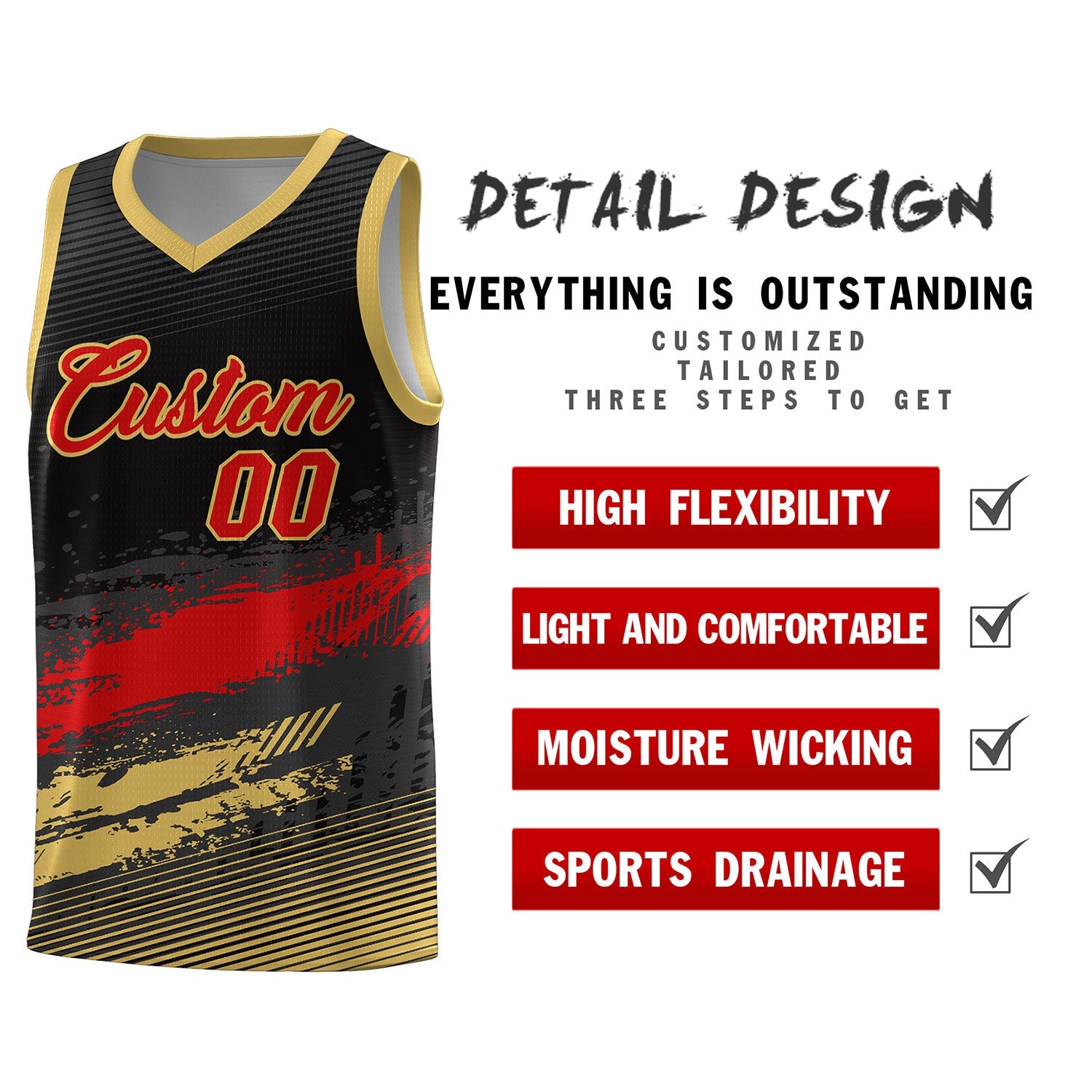 Custom Black Red and Khaki Graffiti Pattern Sports Uniform Basketball Jersey