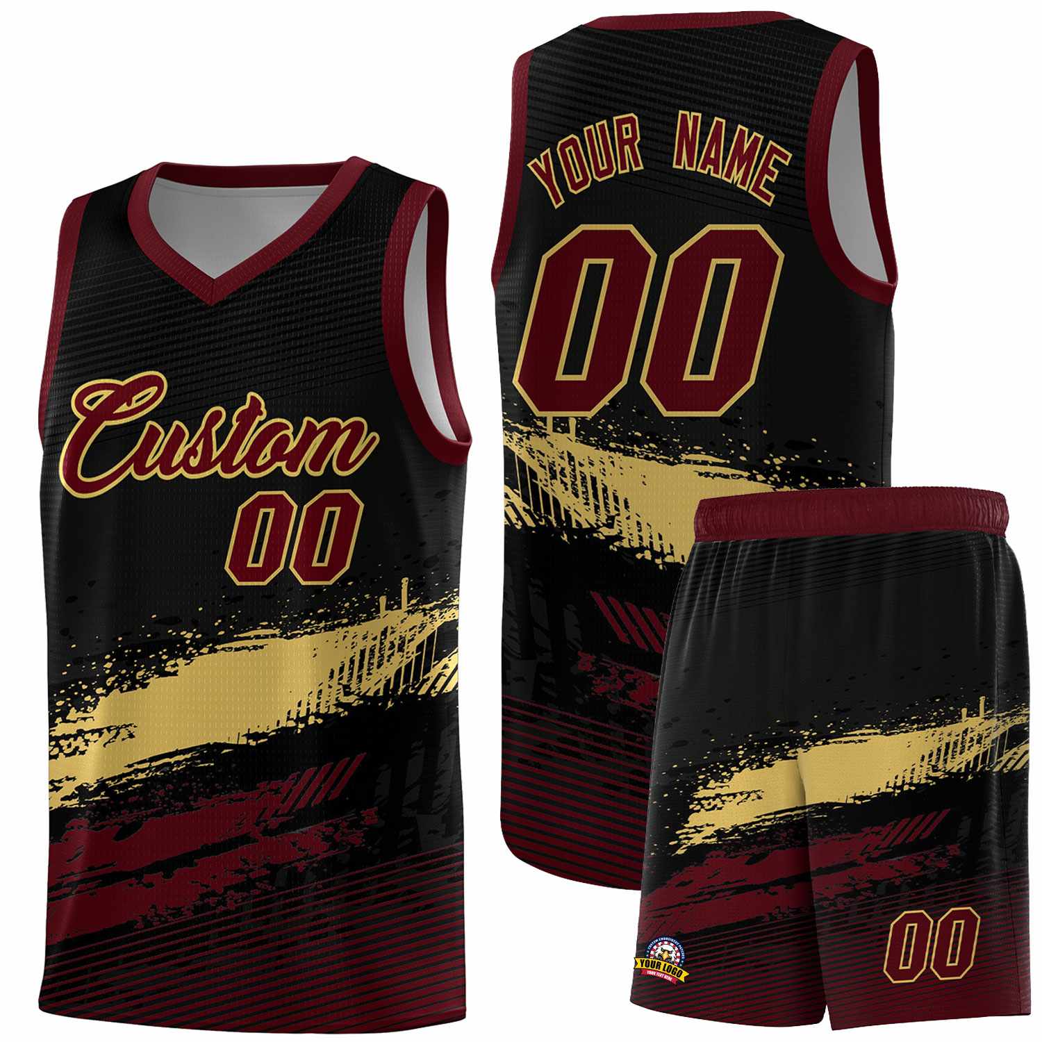 Custom Black Khaki and Red Graffiti Pattern Sports Uniform Basketball Jersey