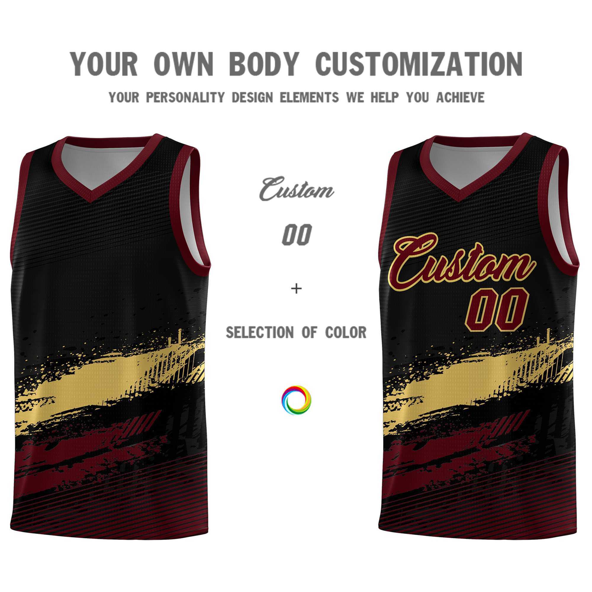 Custom Black Khaki and Red Graffiti Pattern Sports Uniform Basketball Jersey