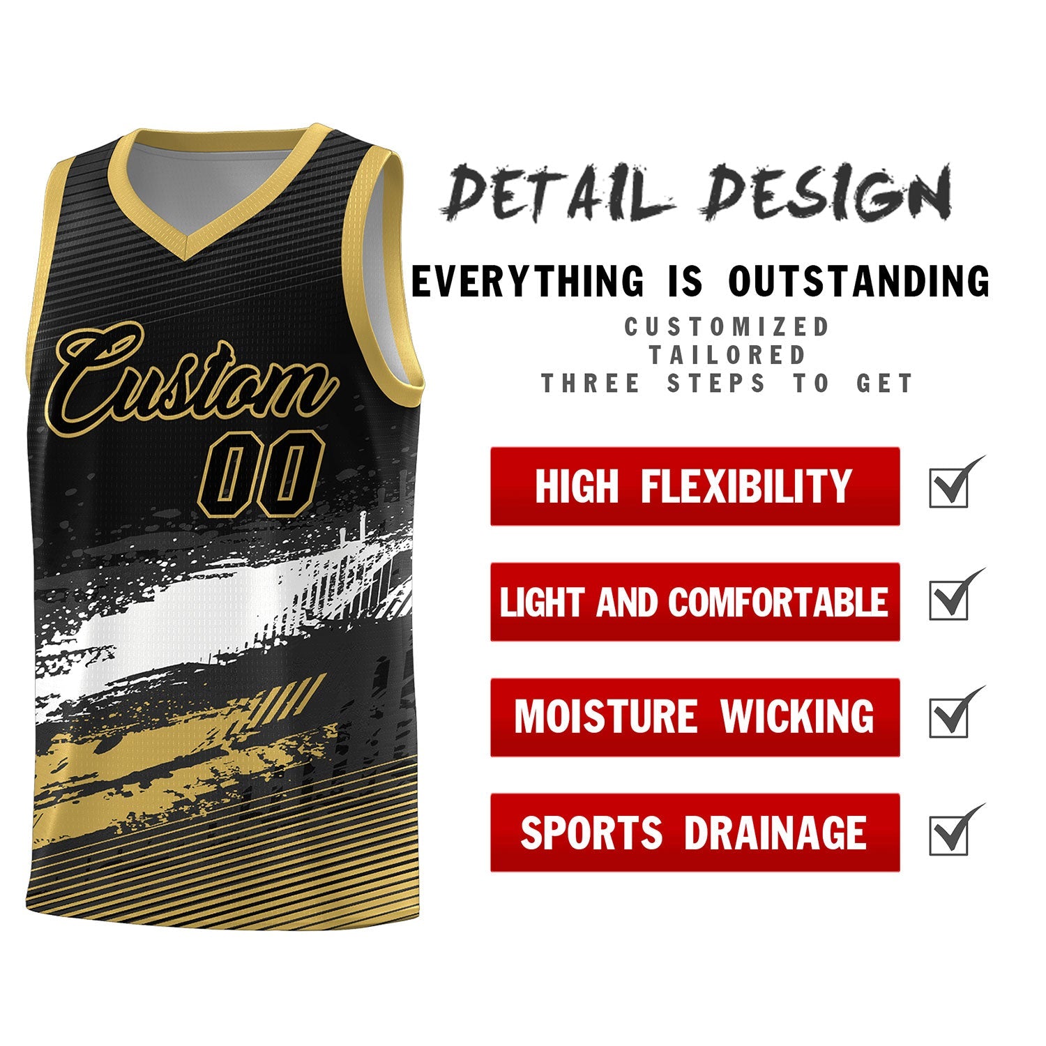 Custom Black White and Khaki Graffiti Pattern Sports Uniform Basketball Jersey