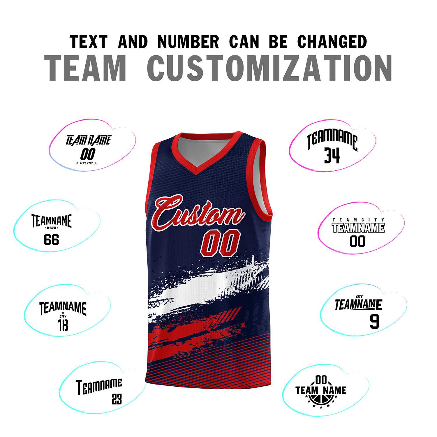 Custom Navy White and Red Graffiti Pattern Sports Uniform Basketball Jersey