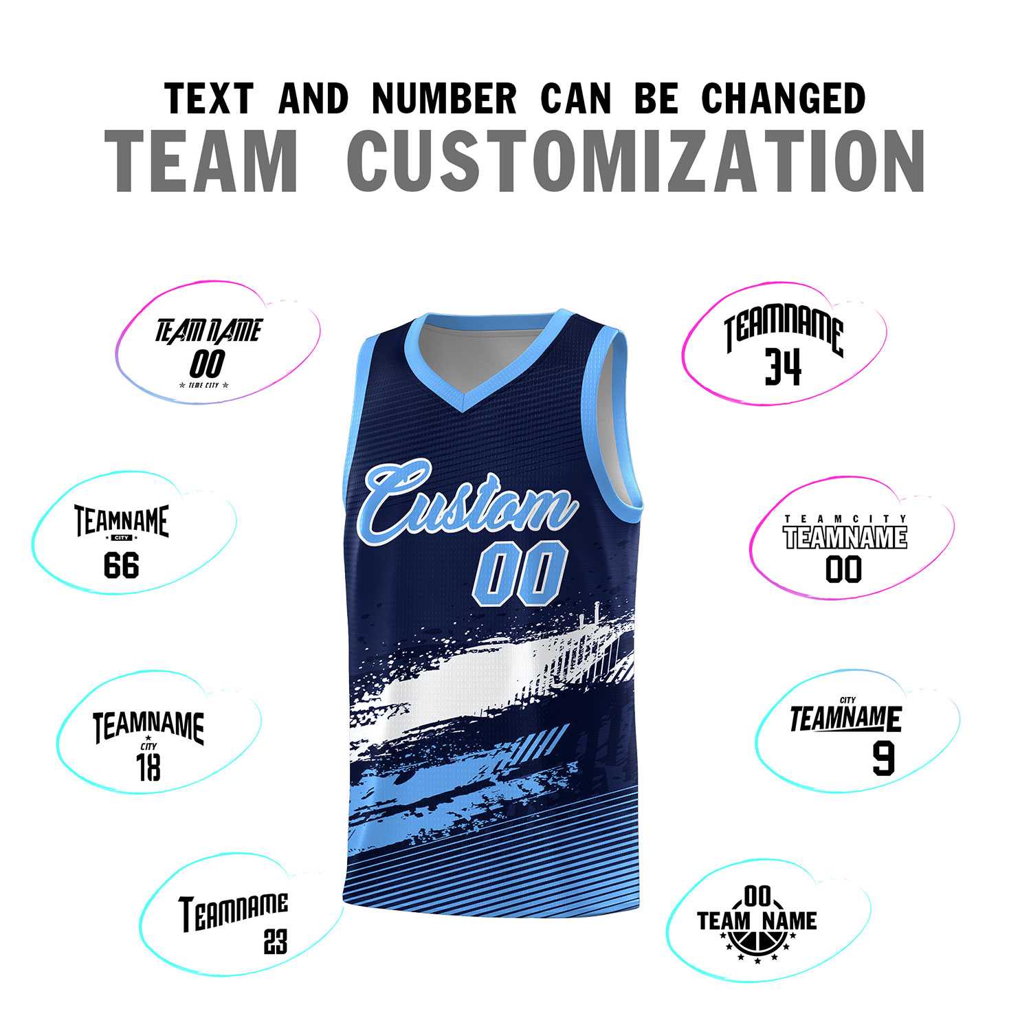 Custom Navy White and Powder Blue Graffiti Pattern Sports Uniform Basketball Jersey