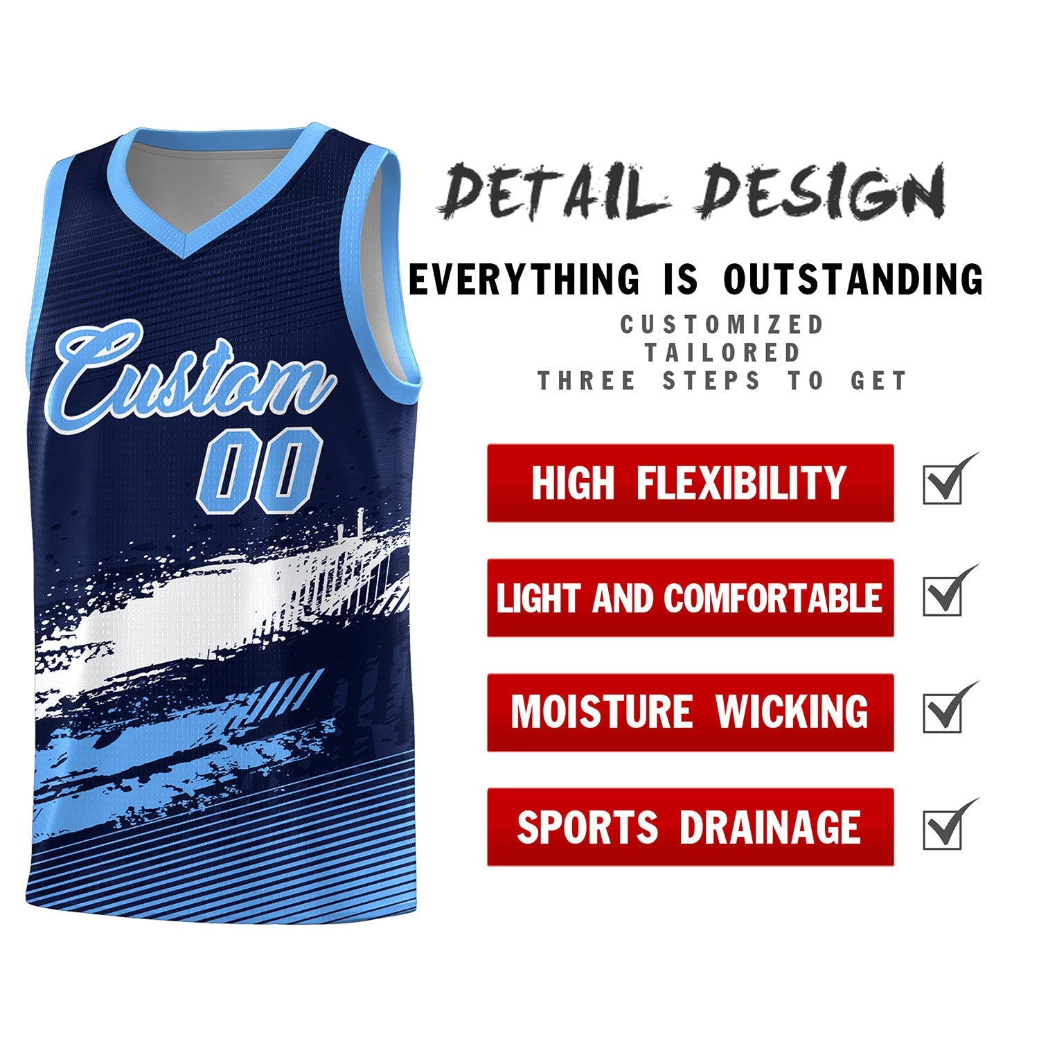 Custom Navy White and Powder Blue Graffiti Pattern Sports Uniform Basketball Jersey