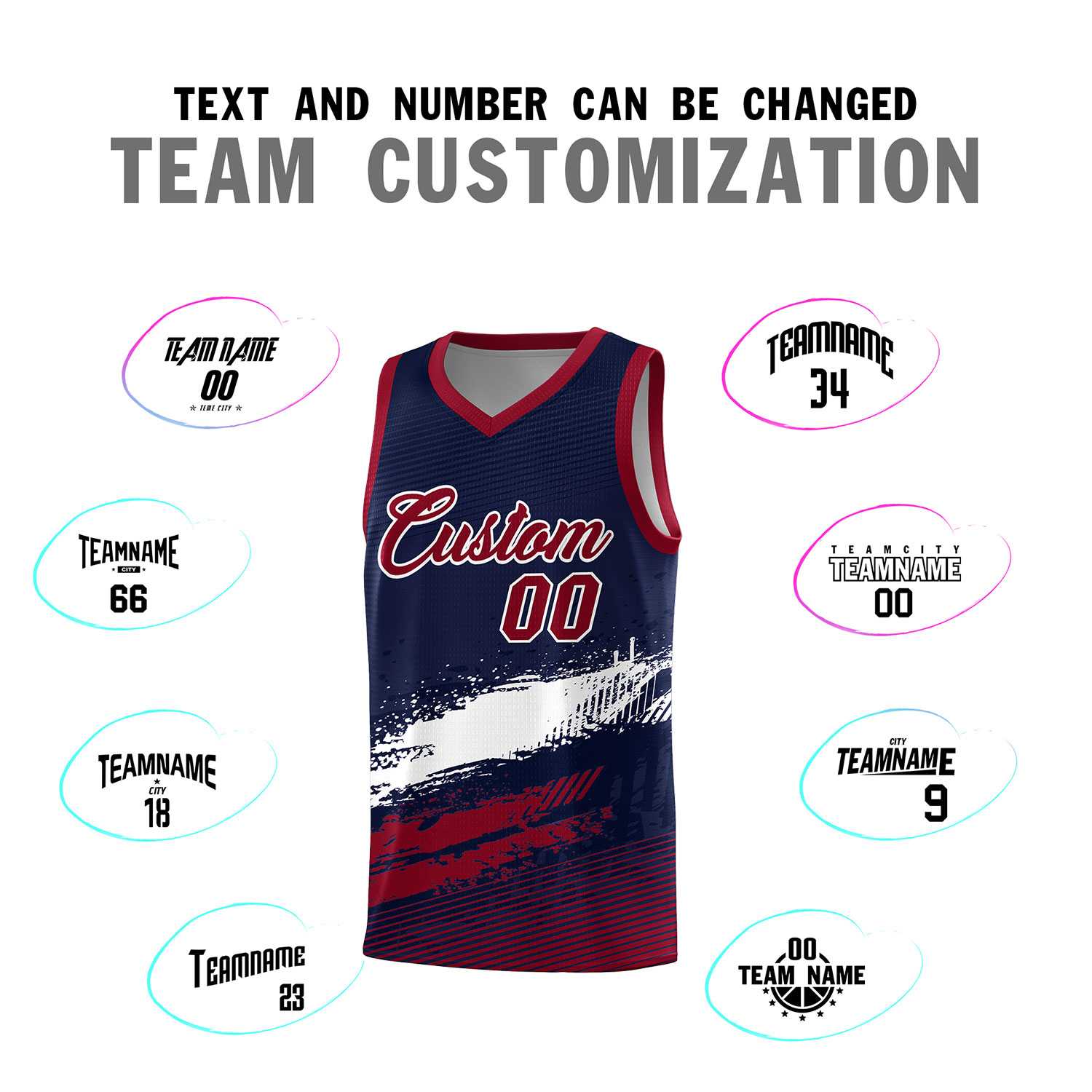 Custom Navy White and Crimson Graffiti Pattern Sports Uniform Basketball Jersey